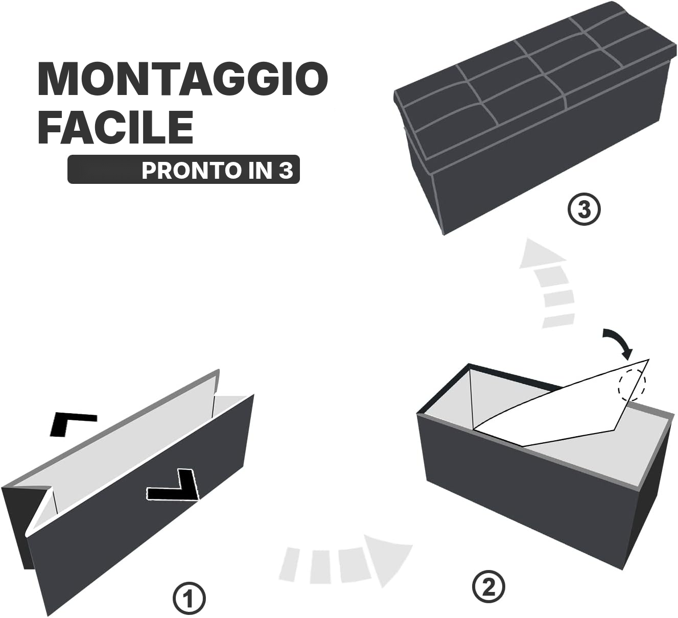 Pouf con contenitore bianco 80 L – ordine e seduta — 4