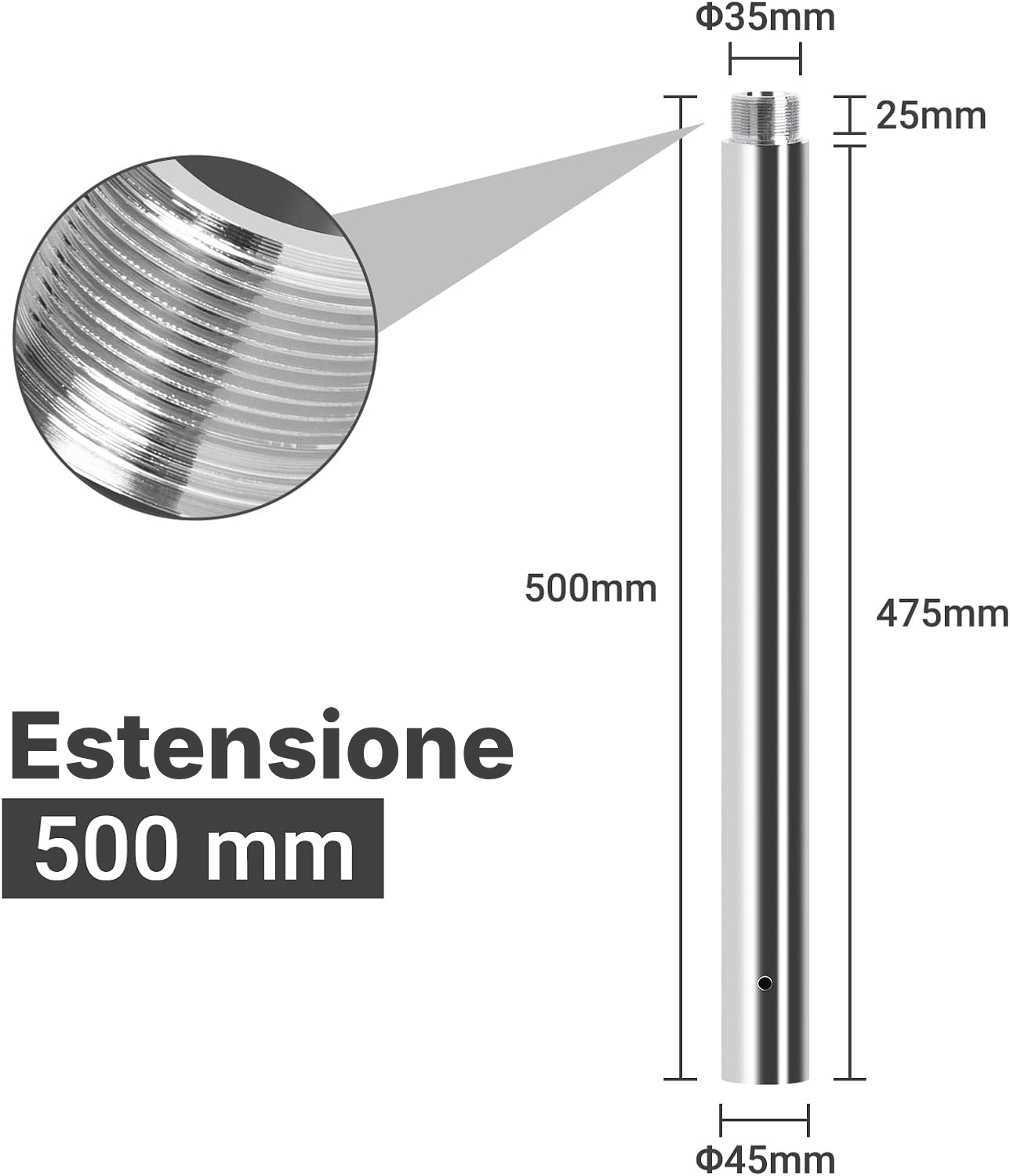 Prolunga palo danza: 500 mm per soffitti alti — 2