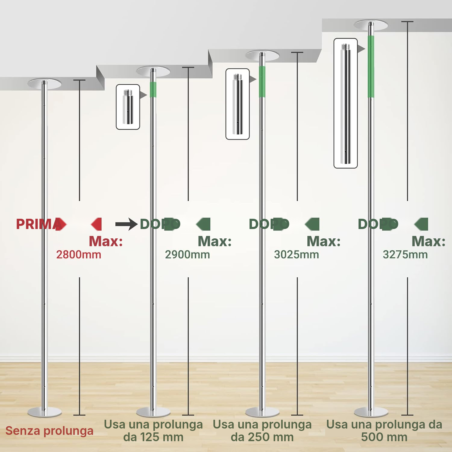 Prolunga palo danza: 500 mm per soffitti alti — 3