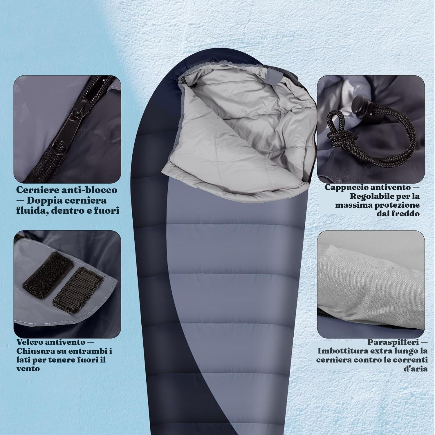 Sacco apelo grigio scuro: comfort 0–5°C — 5