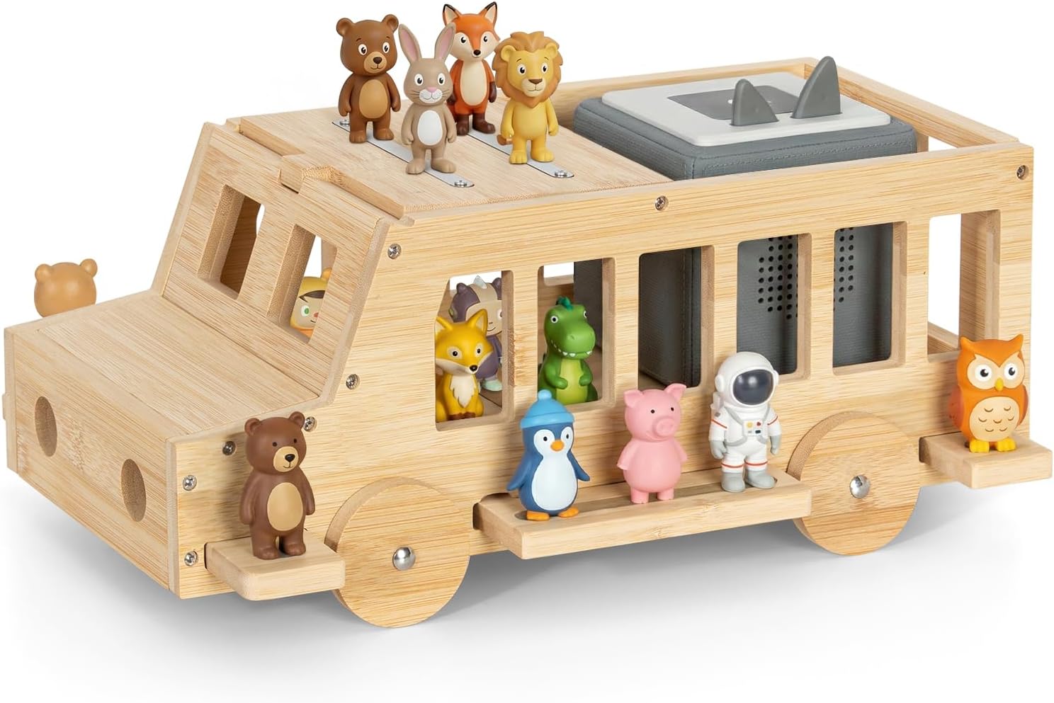 Mensola magnetica Toniebox/Tonies – autobus 3D in bambù, 36 cm