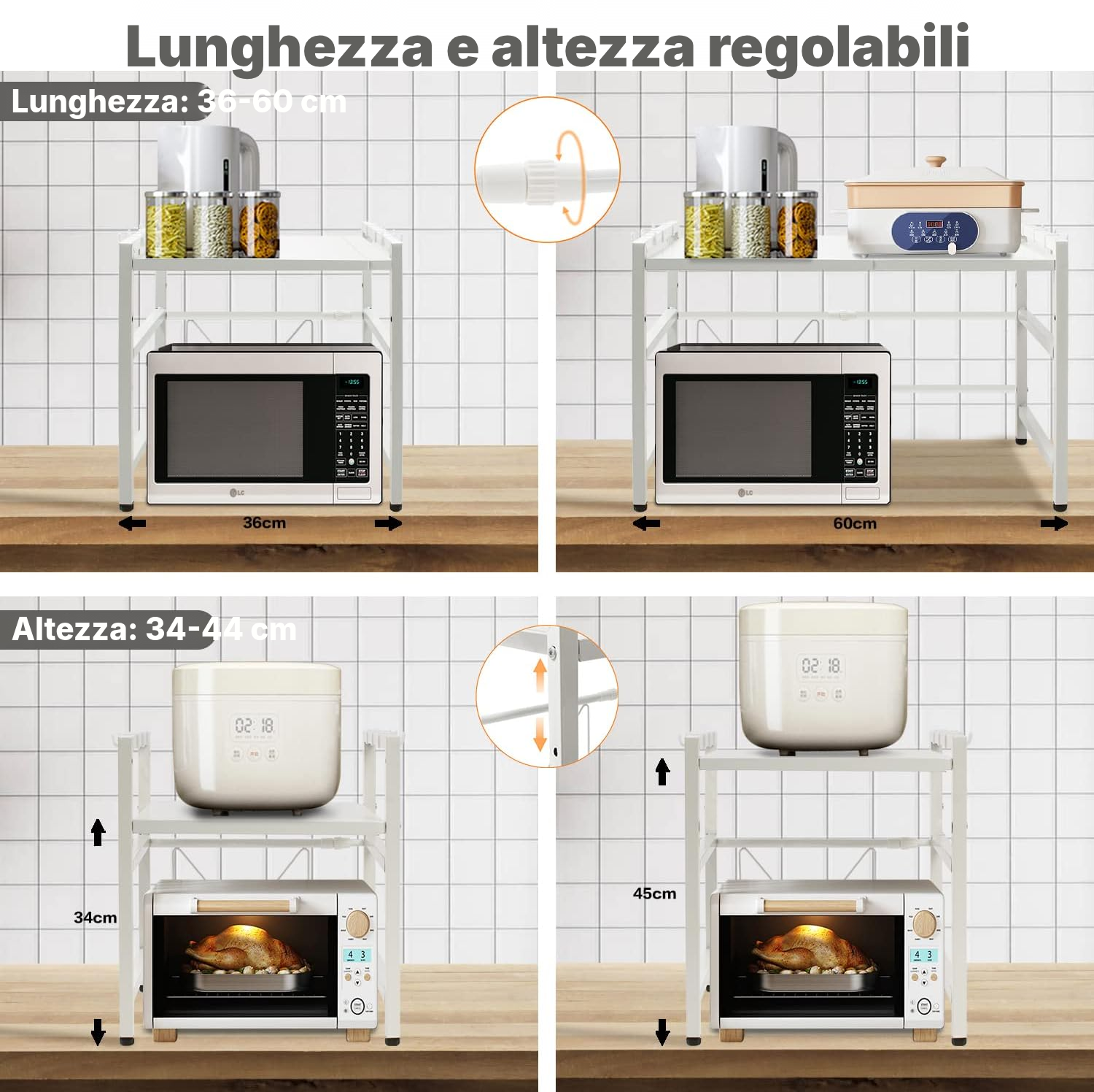 Scaffale per cucina per microonde, bianco — 2
