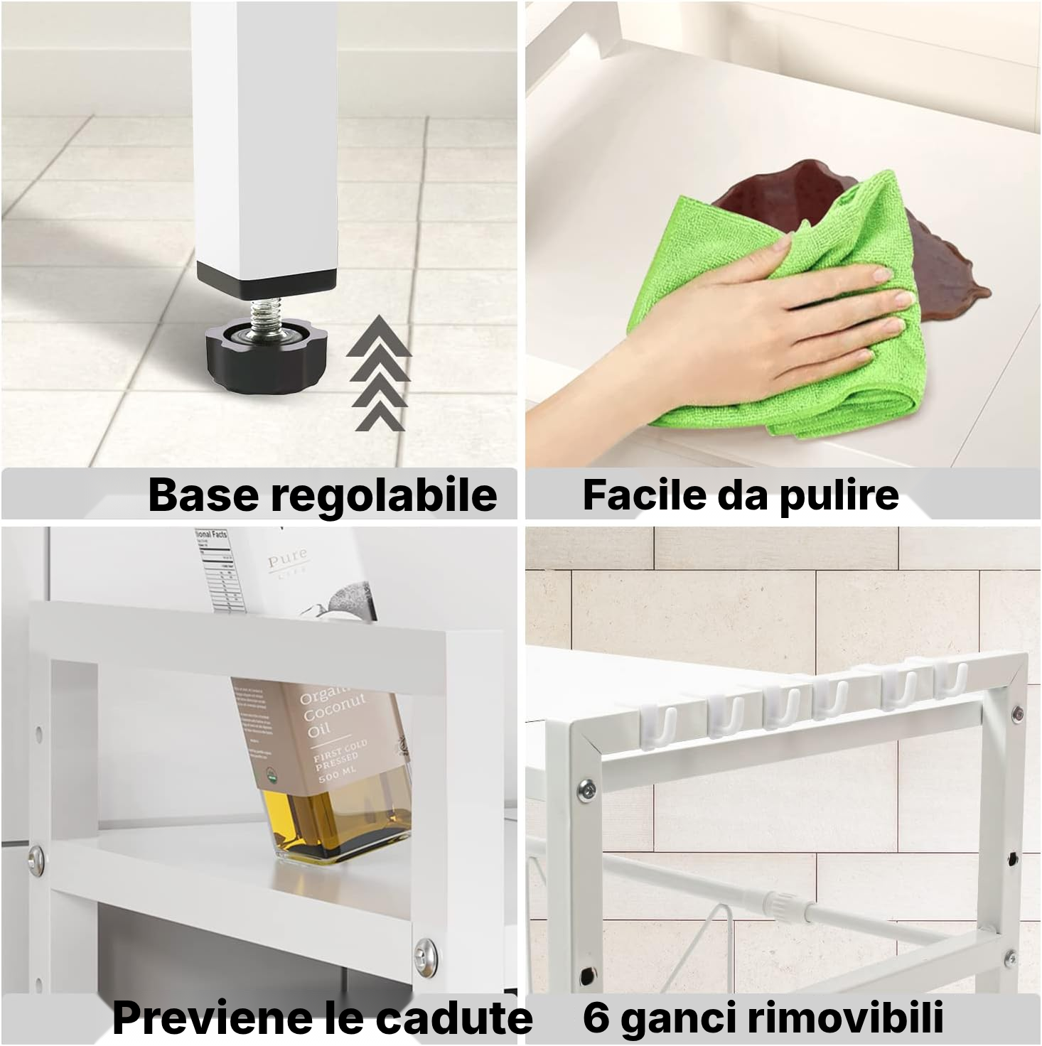 Scaffale per cucina per microonde, bianco — 3