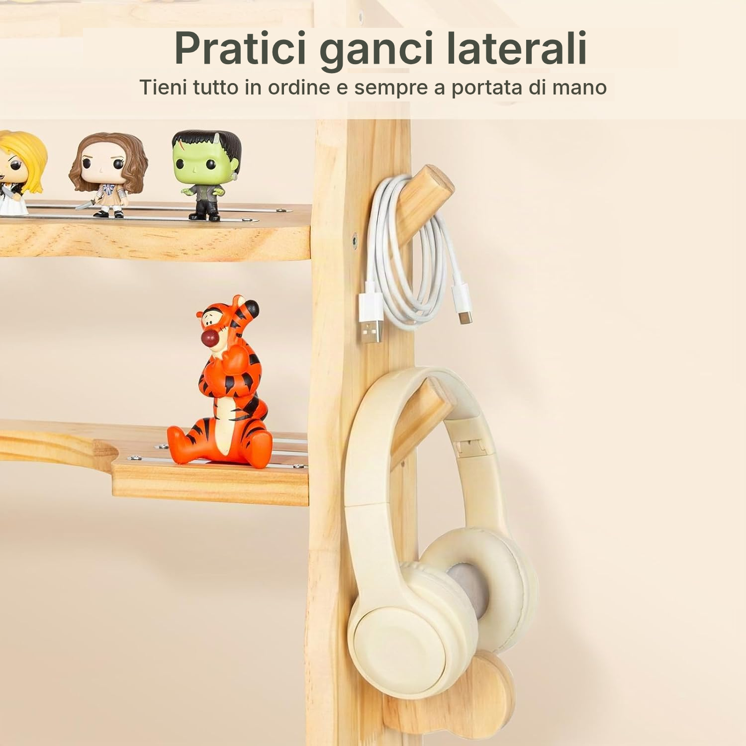 Mensola magnetica Toniebox/Tonies – legno con ganci, 62 cm — 5