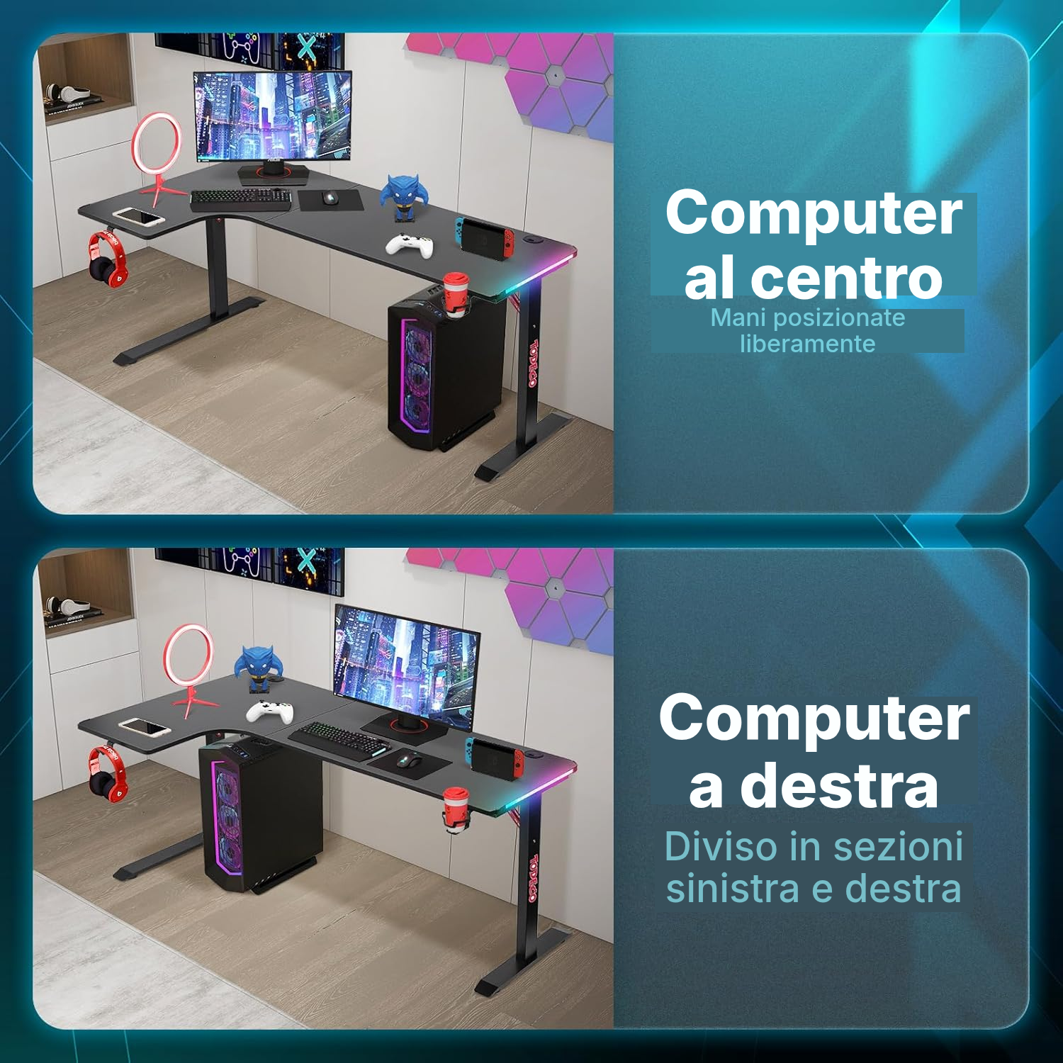 Scrivania angolare gaming 160 cm con LED RGB — 2