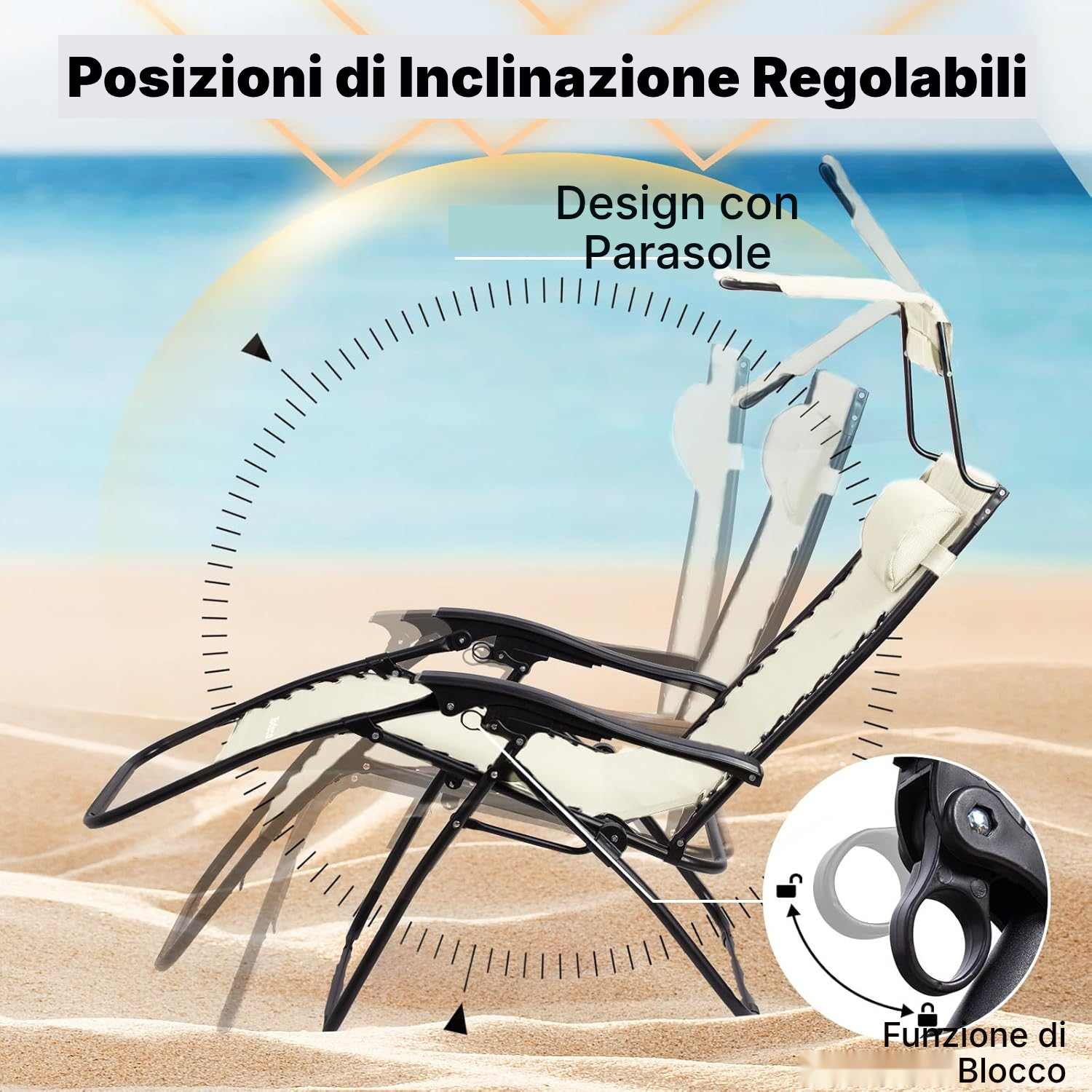 Lettino prendisole beige 110 cm con parasole — 3