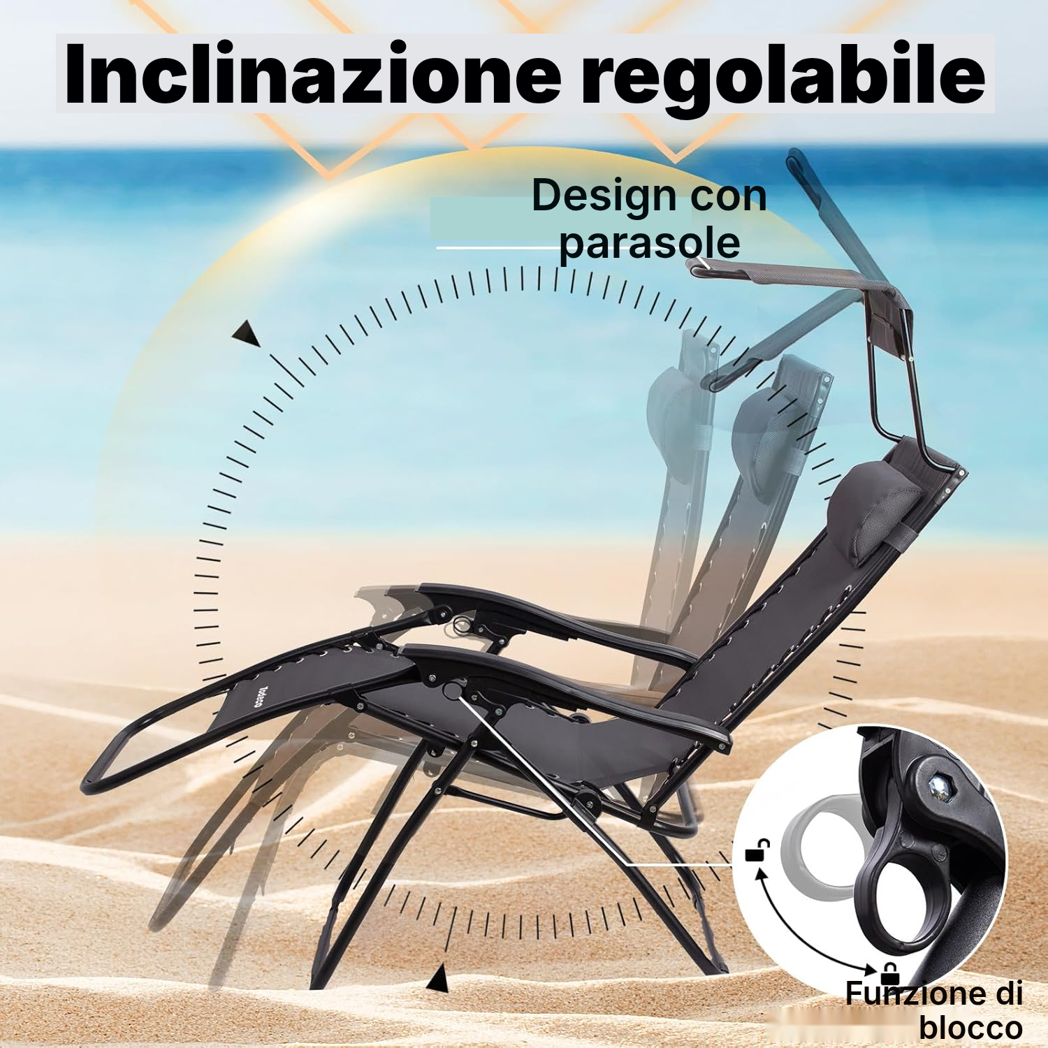 Sdraio da giardino pieghevole grigia 165 cm — 3
