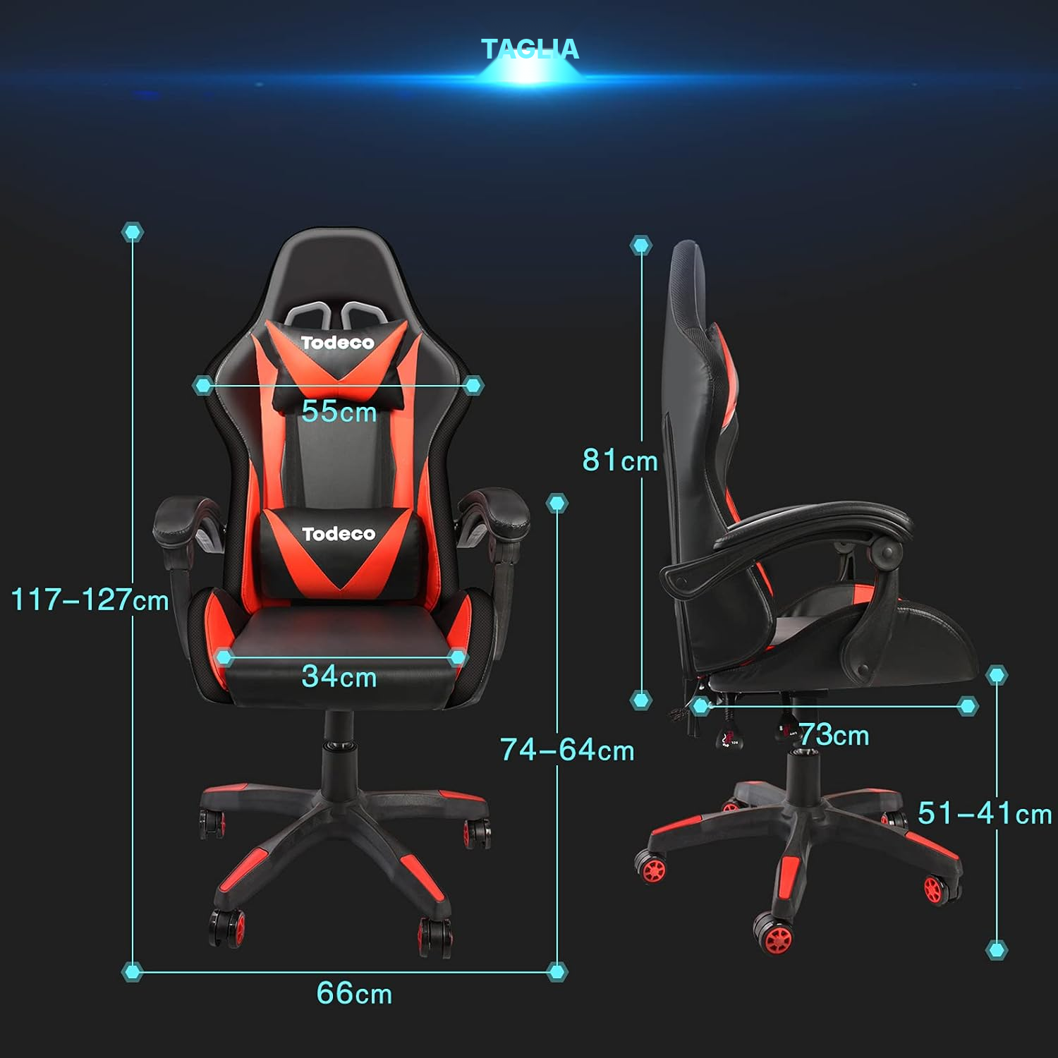 Sedia gaming rossa con massaggio e LED RGB — 2