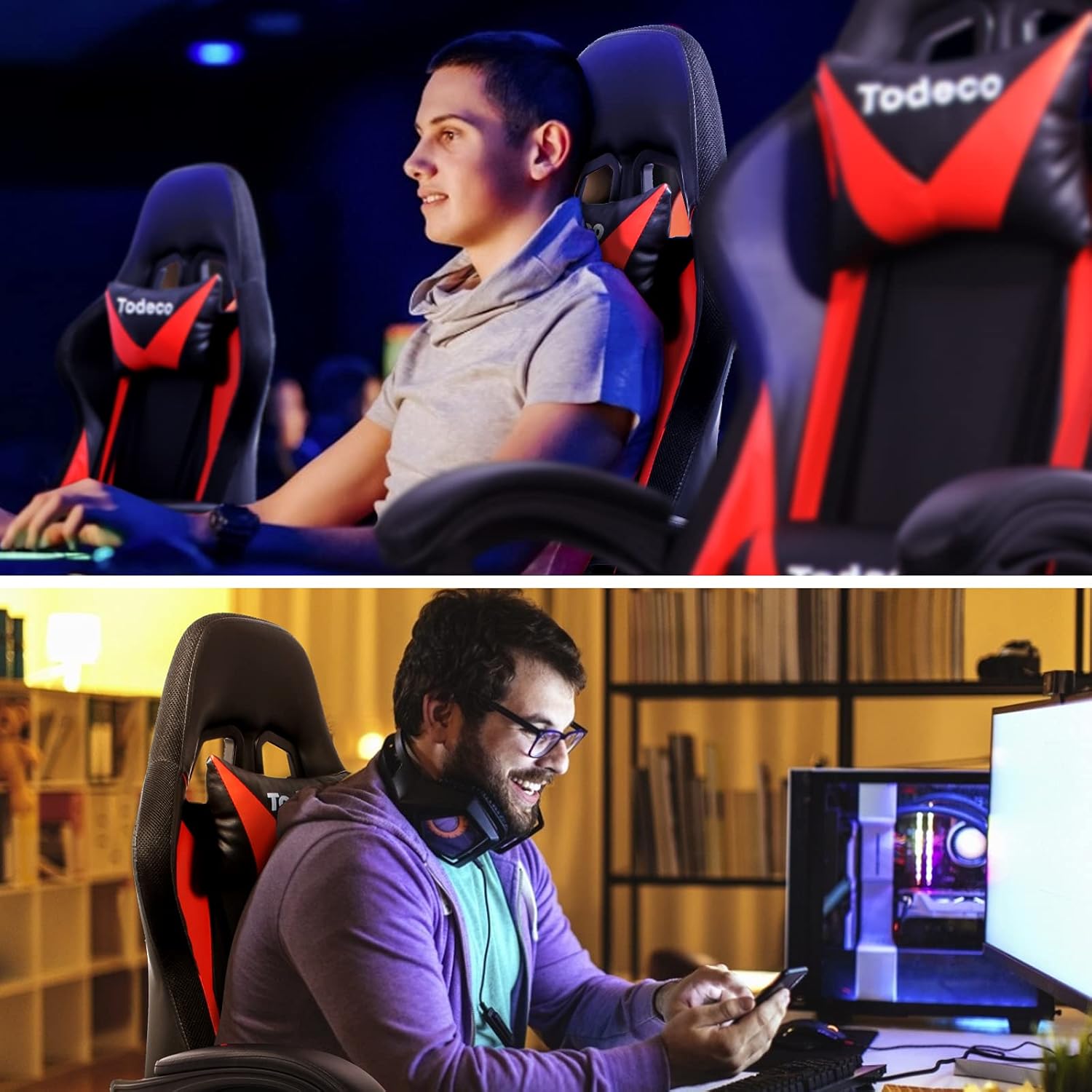 Sedia gaming rossa con massaggio e LED RGB — 8