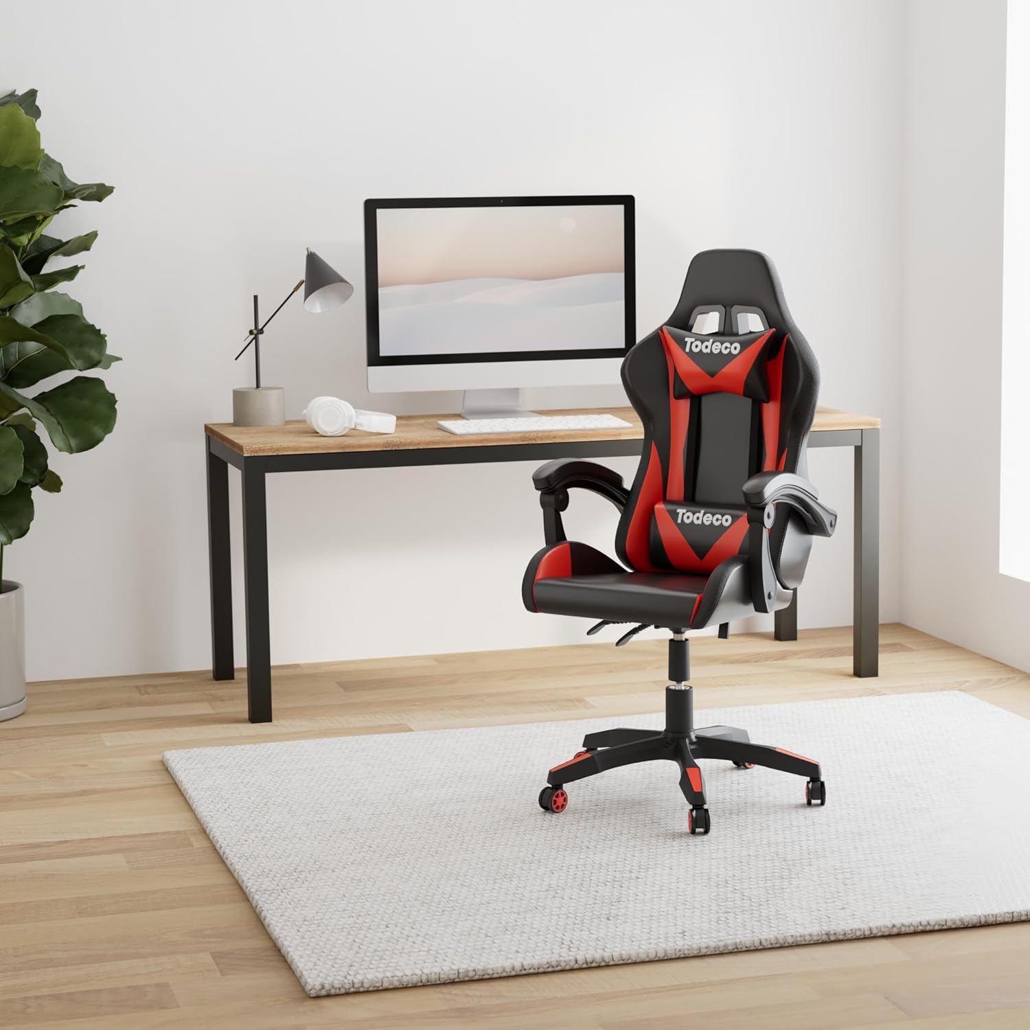Sedia gaming rossa con massaggio e LED RGB — 7