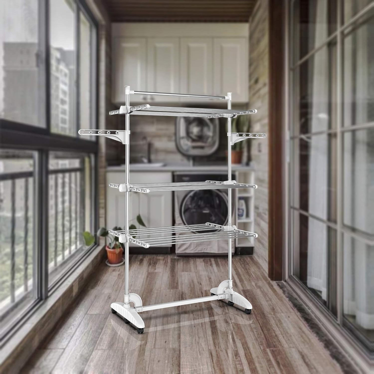 Stendino balcone pieghevole a 3 ripiani — 9