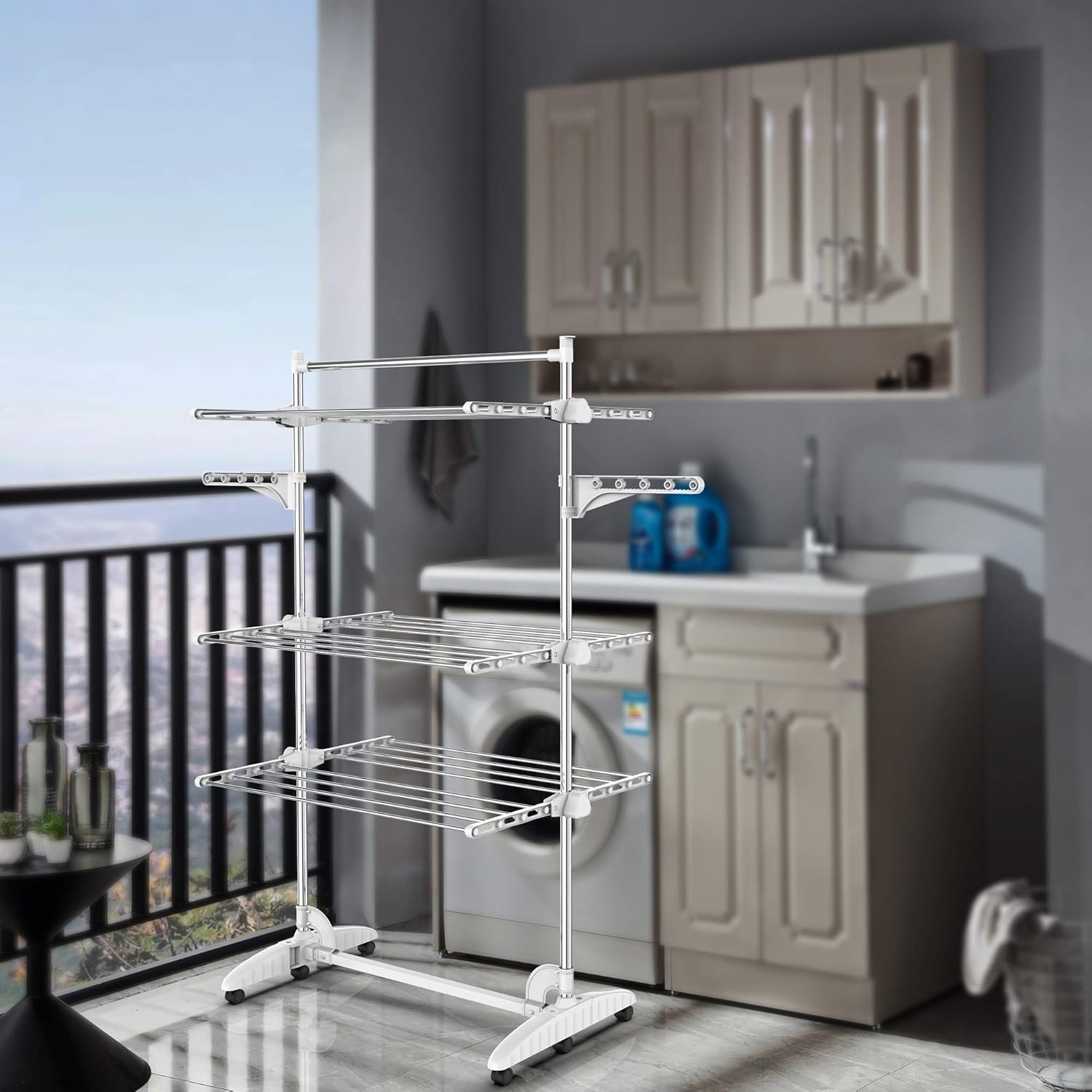Stendino balcone pieghevole a 3 ripiani — 8