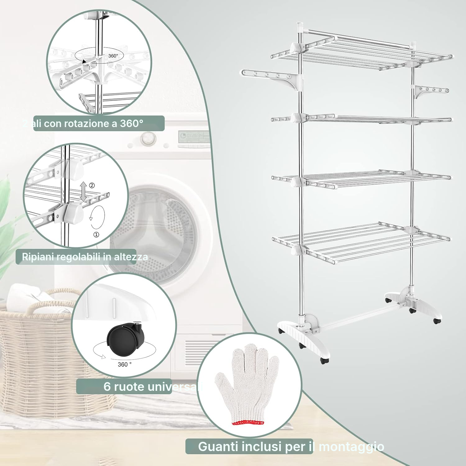 Stendino verticale bianco pieghevole a 4 livelli — 2