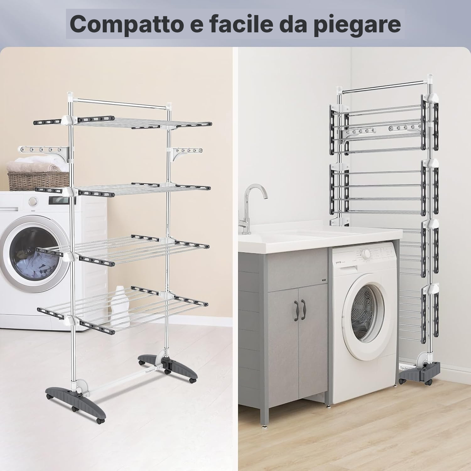 Stendino a colonna 4 ripiani grigio/bianco pieghevole — 5