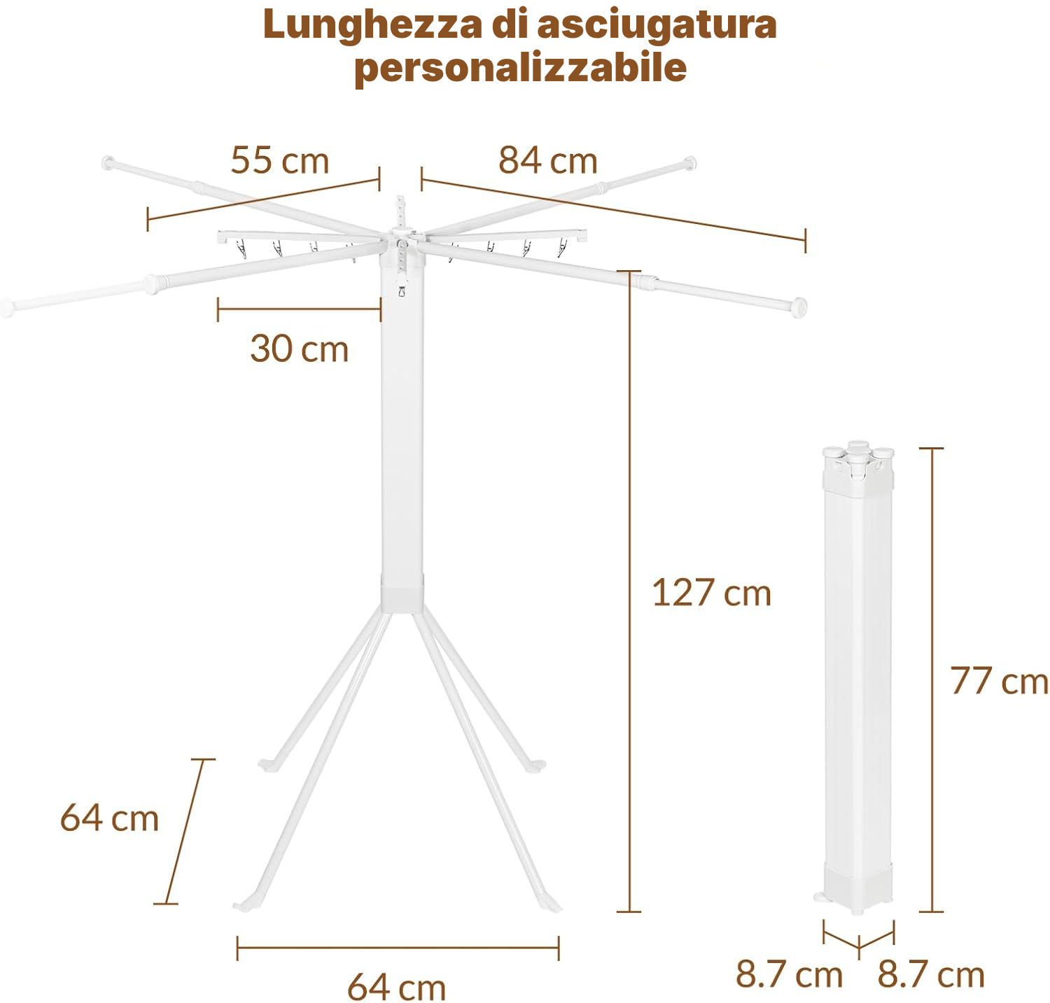 Stendino biancheria da balcone 127 cm in acciaio — 5