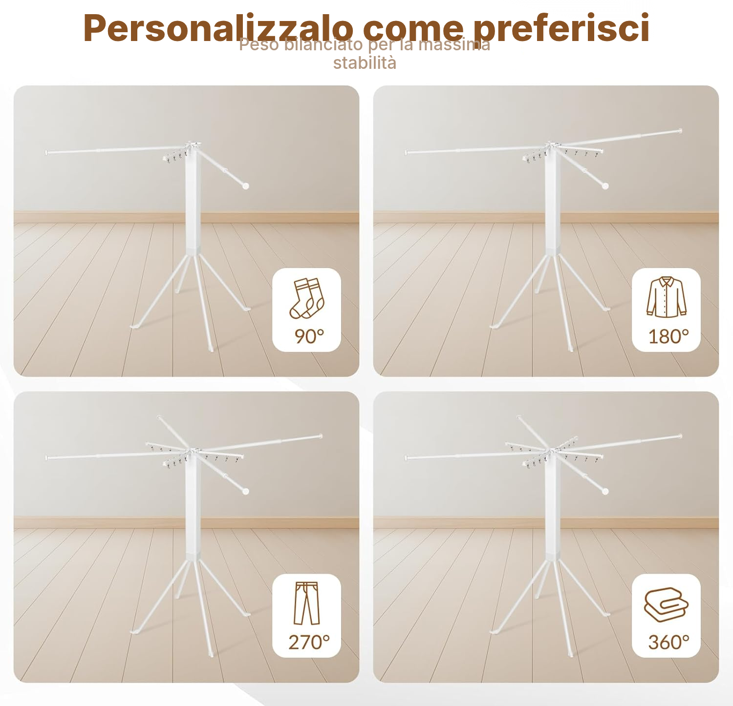 Stendino biancheria da balcone 127 cm in acciaio — 6