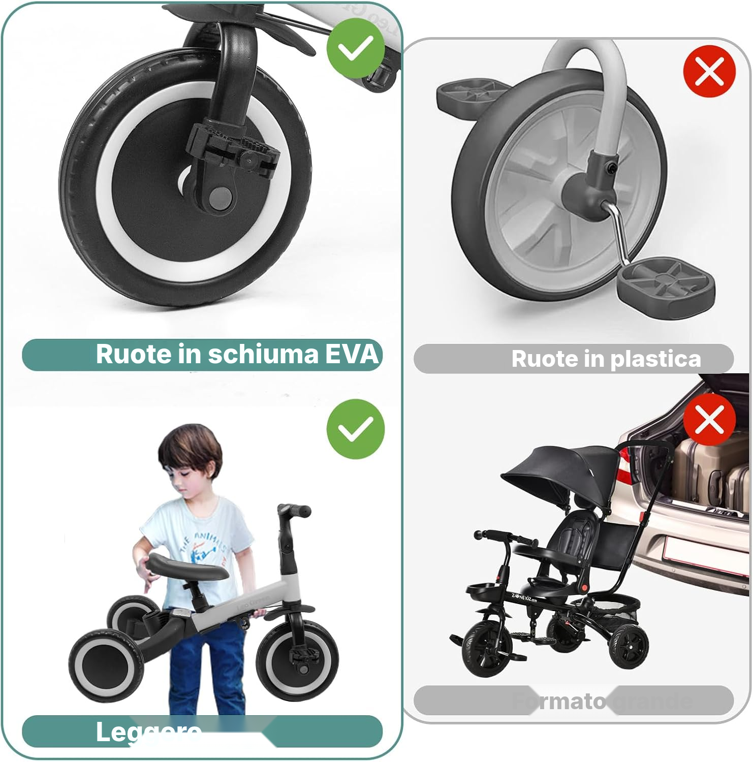 Triciclo con manico 4-in-1 grigio — 4