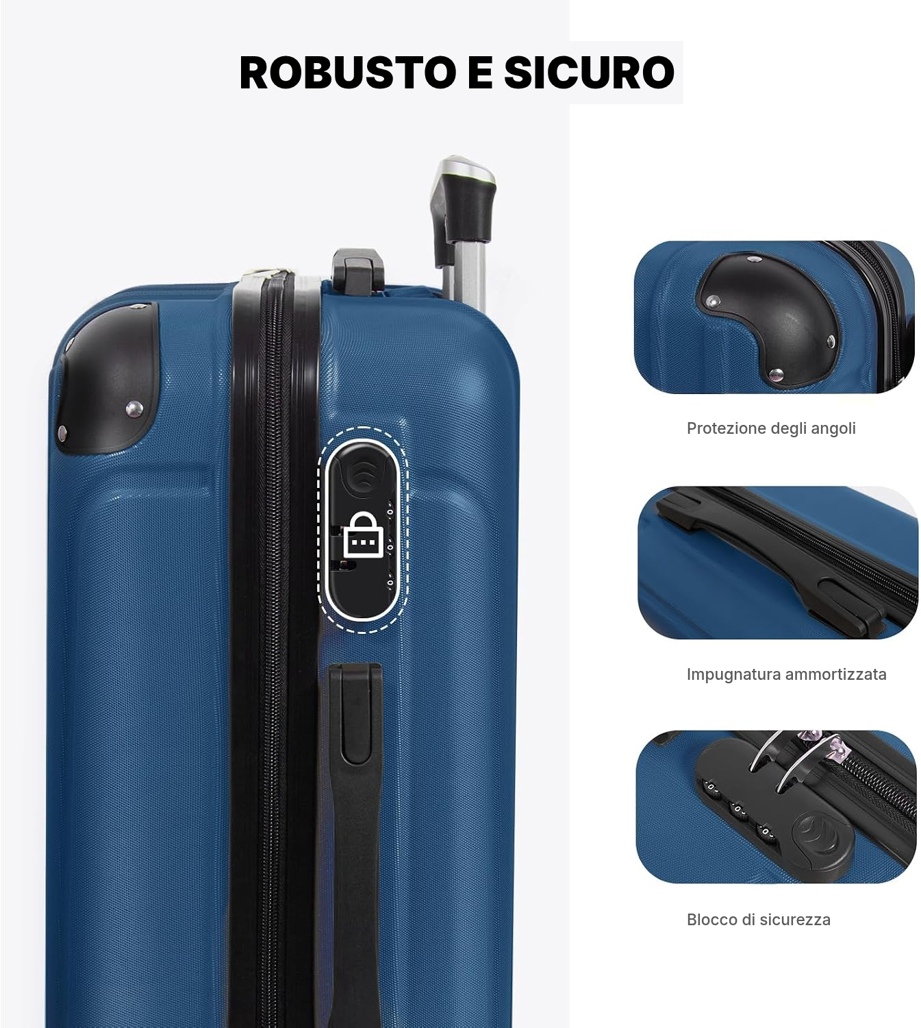 Trolley rigido blu scuro protetto, ruote sostituibili — 3