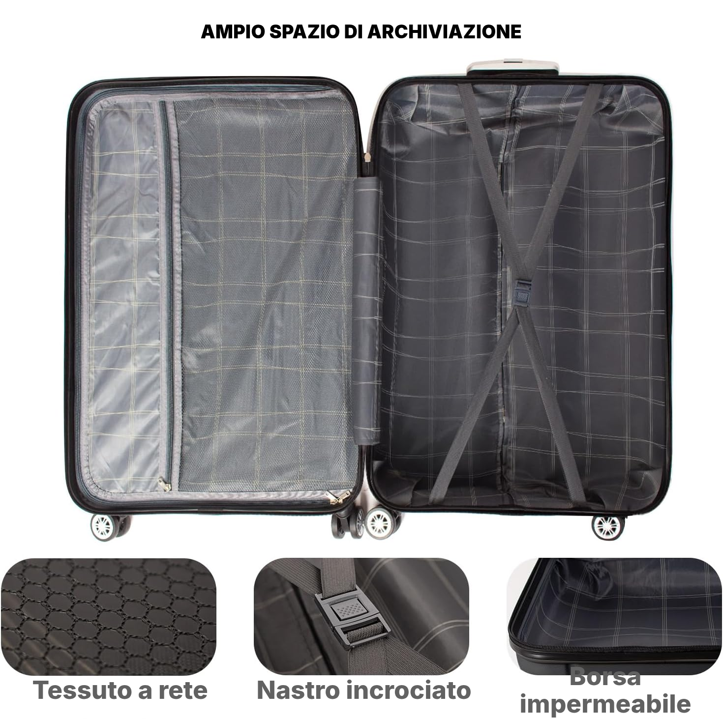 Valigia grande rigida nera 4 ruote, 78 cm — 2