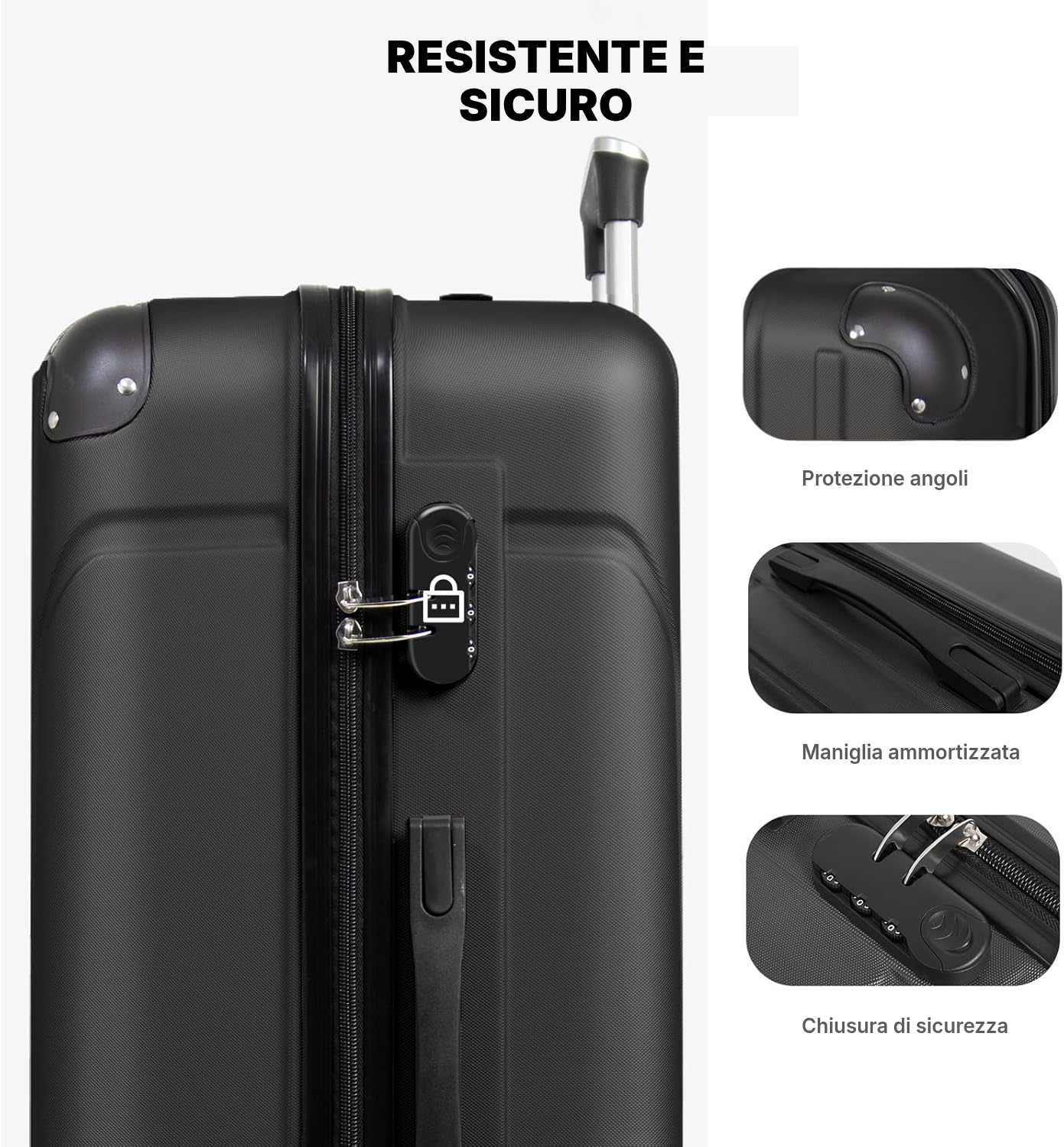 Valigia grande rigida nera 4 ruote, 78 cm — 3