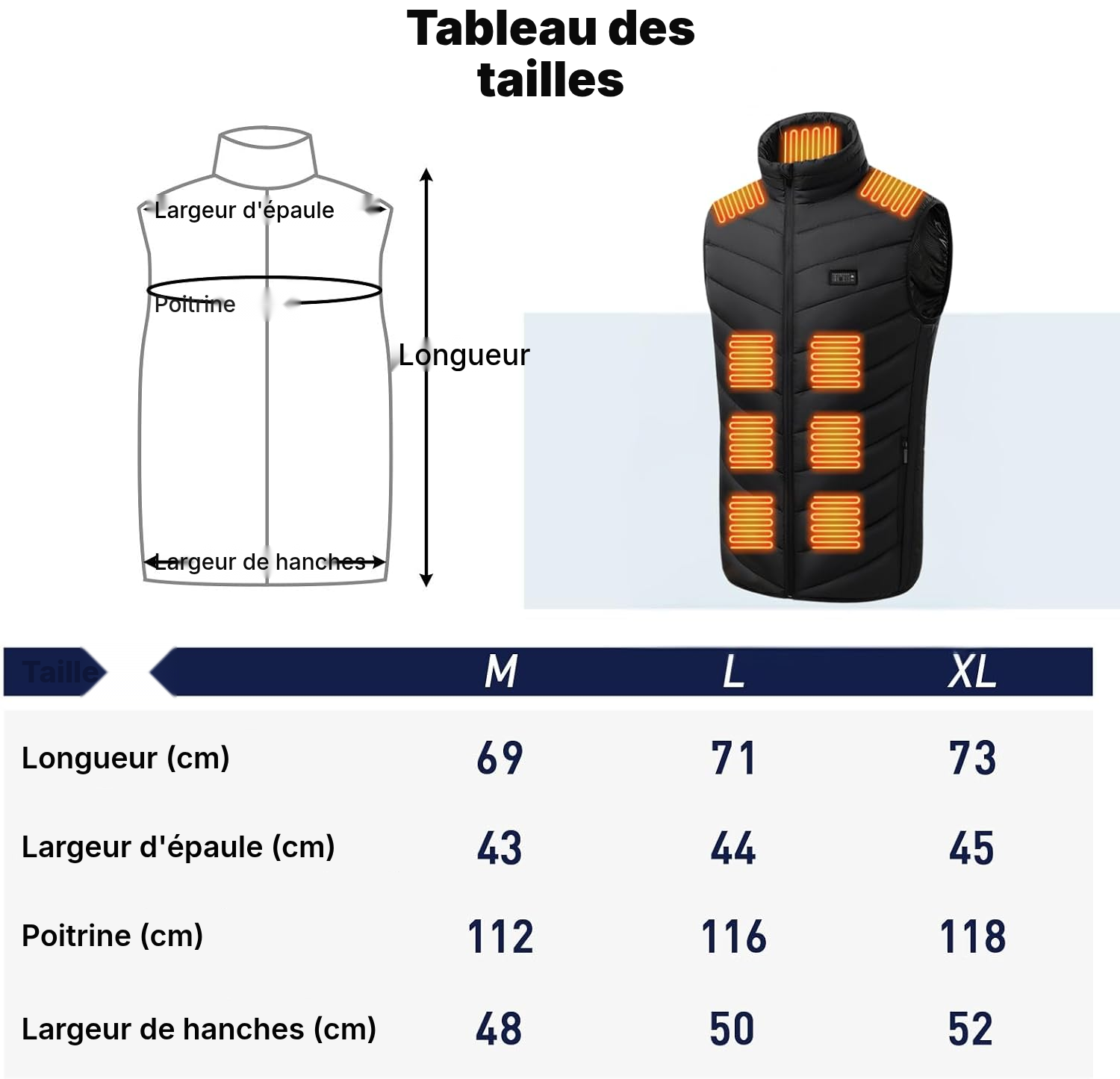 Gilet chauffant très grand, chaleur 21 zones — 6