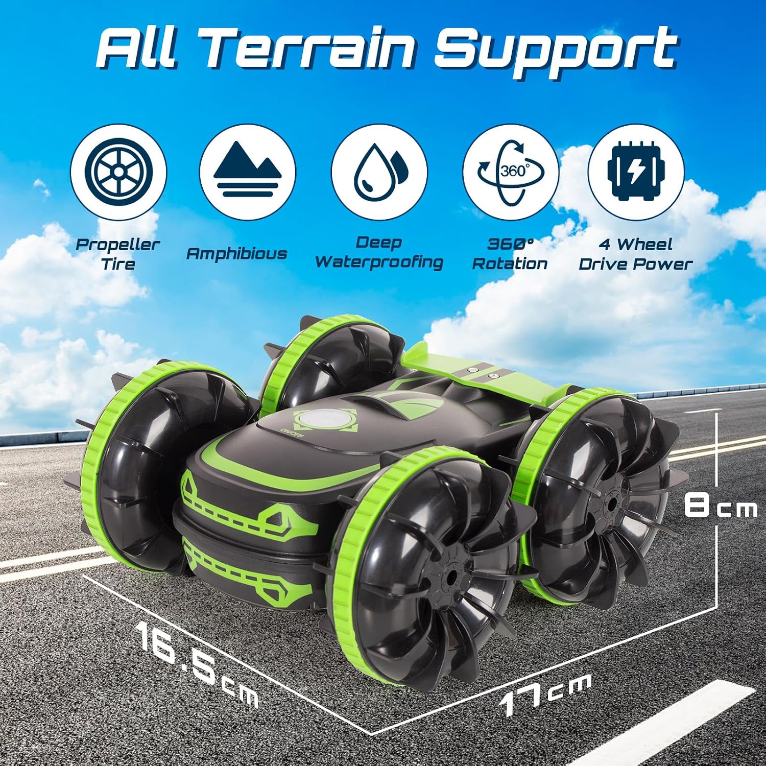 Groene amfibische RC auto – 360° — 2