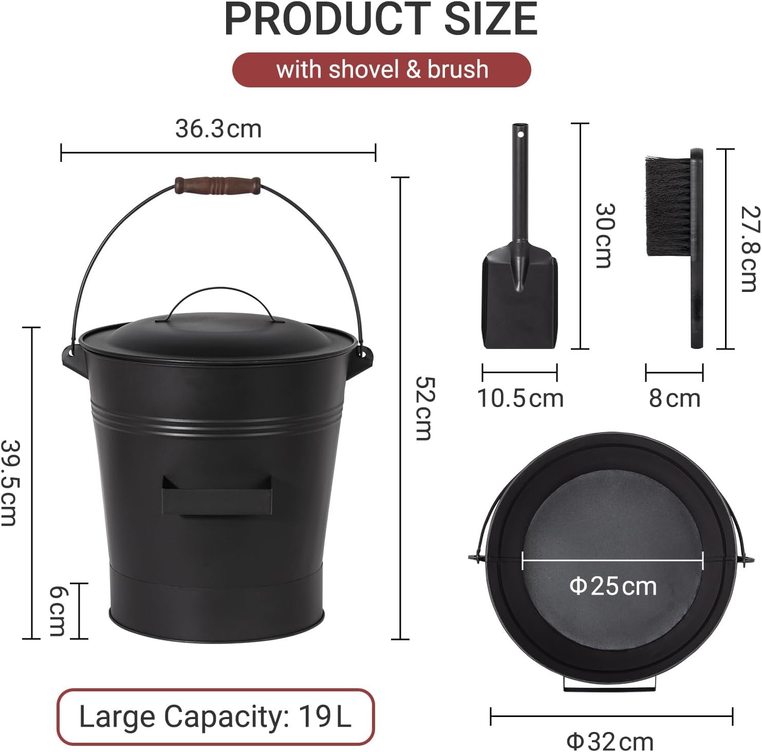 Asbak met deksel 19 L – compacte as emmer — 2