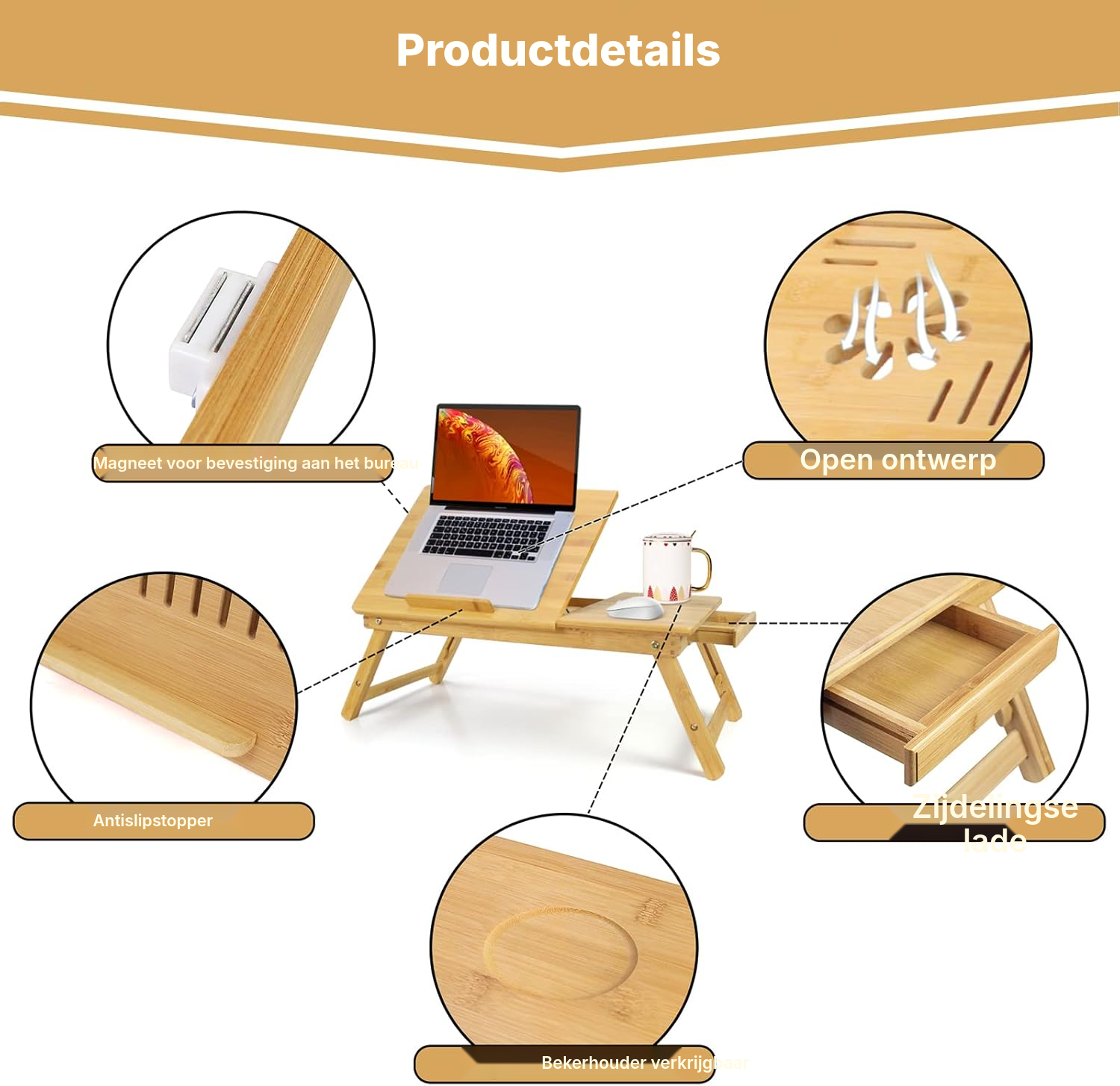 Inklapbare tafel van bamboe voor bed — 2