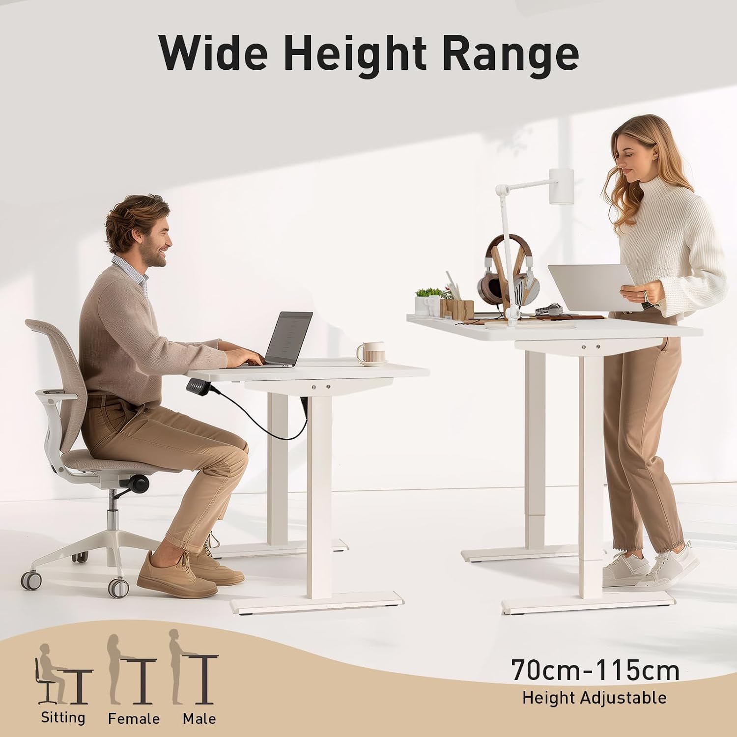 Bureau sta zit gaming wit 70-115 cm — 3