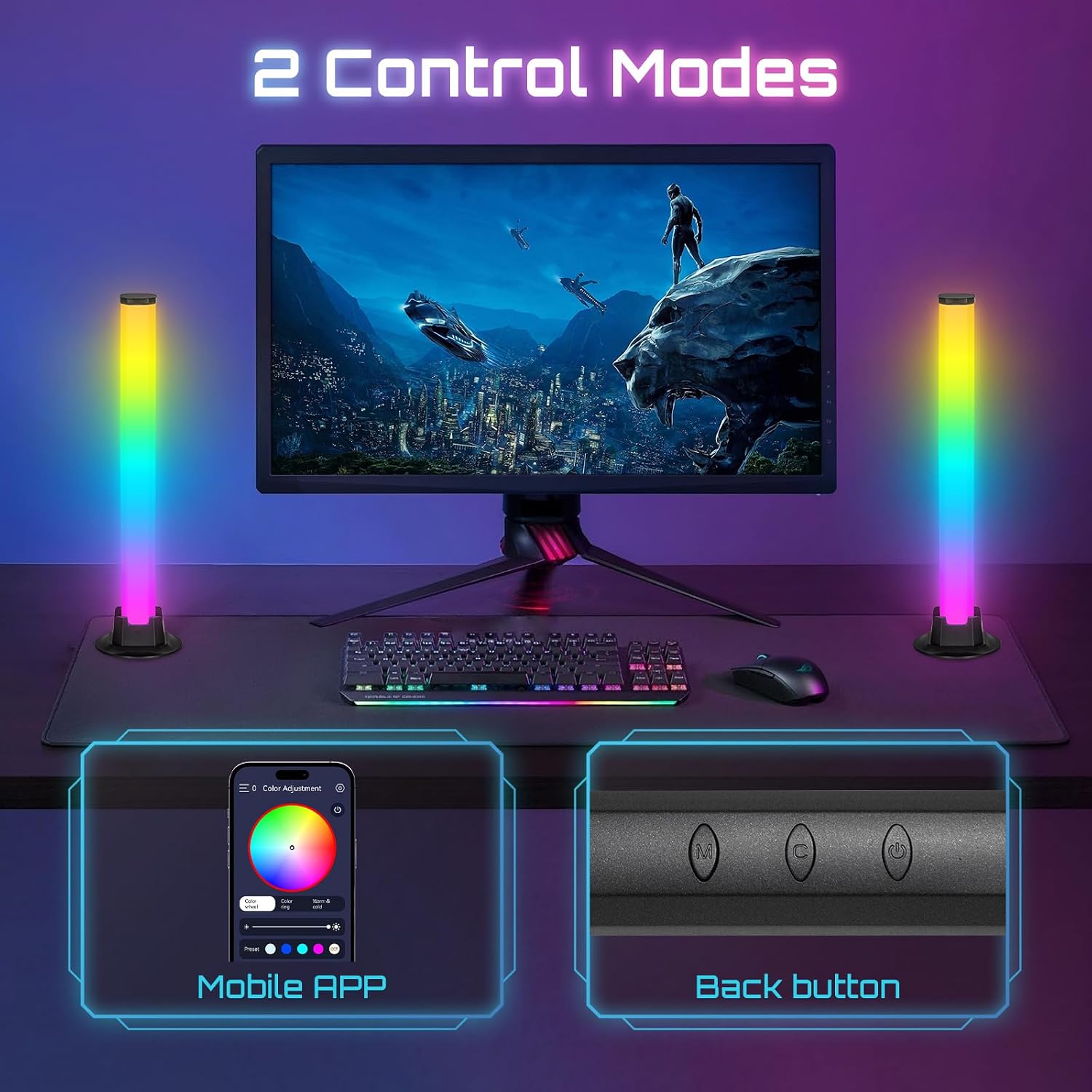 Bureaulamp RGB gaming met 16 miljoen kleuren — 7