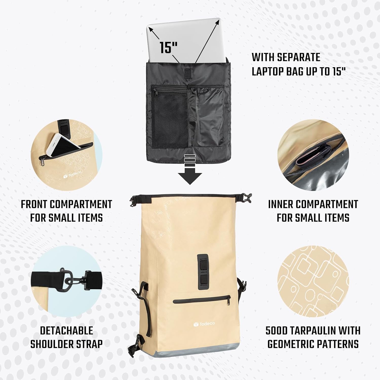 Waterdichte fietstas 3-in-1 beige — 6