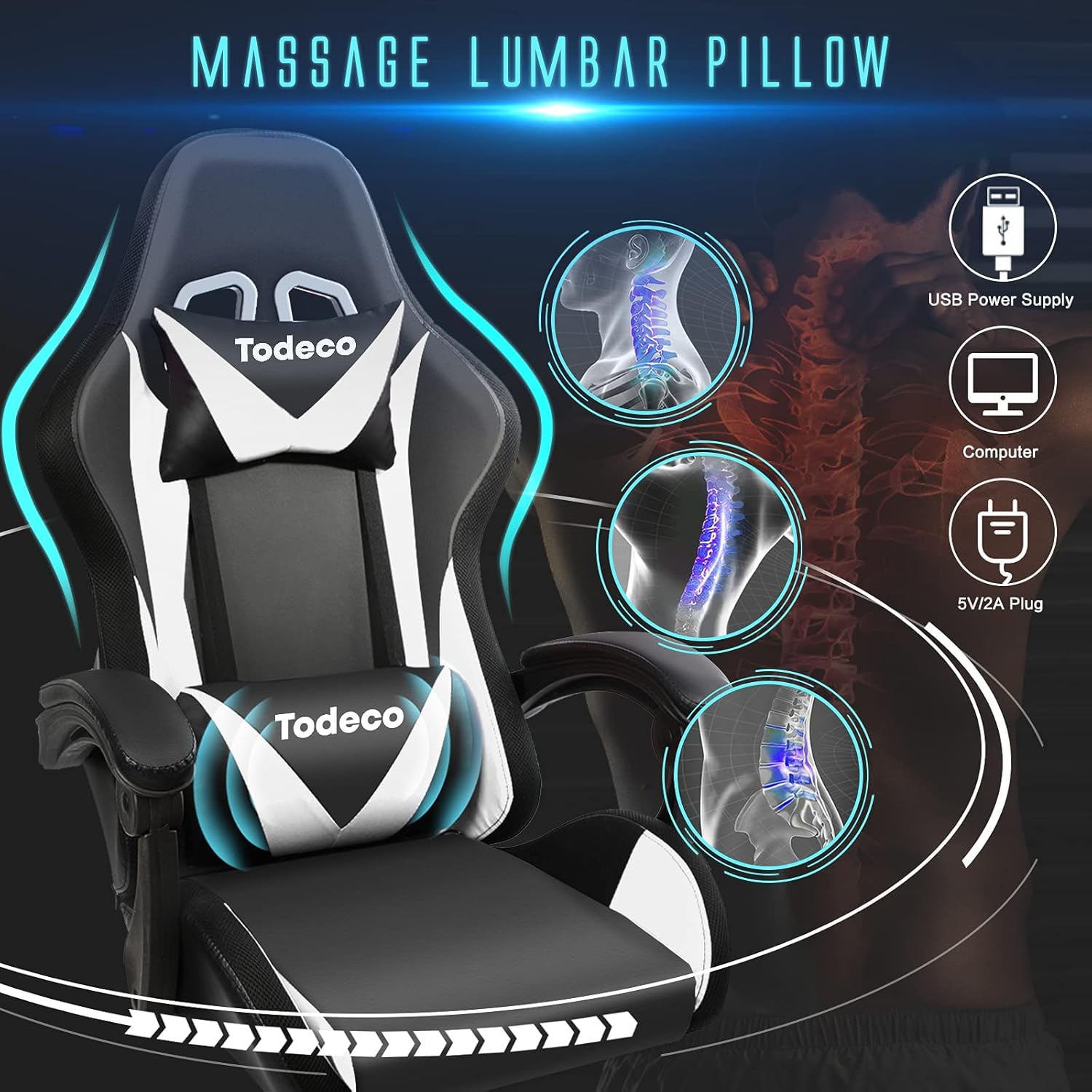 Witte RGB gaming massage stoel — 6
