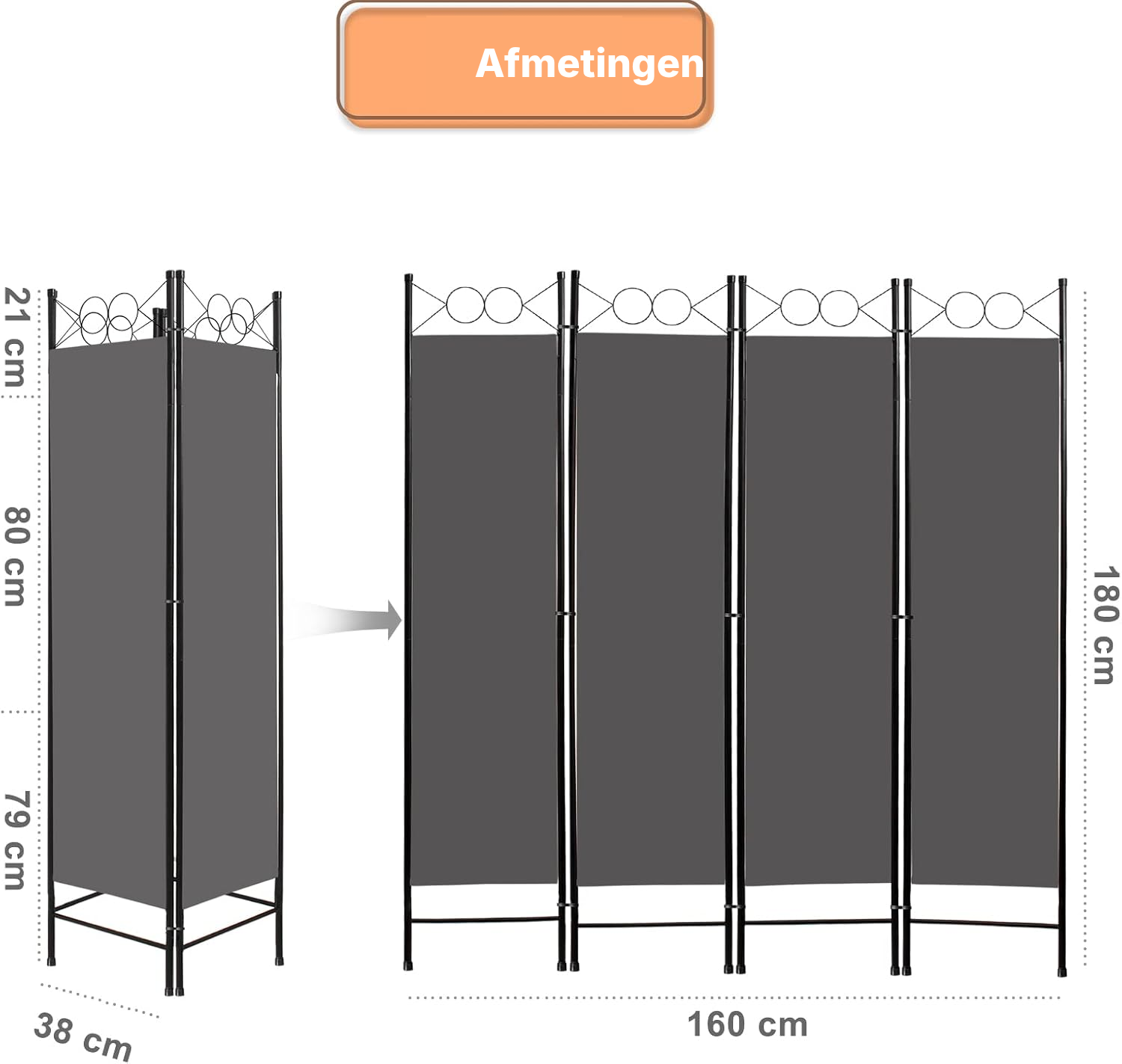 Grijs kamerscherm – 4 panelen — 5