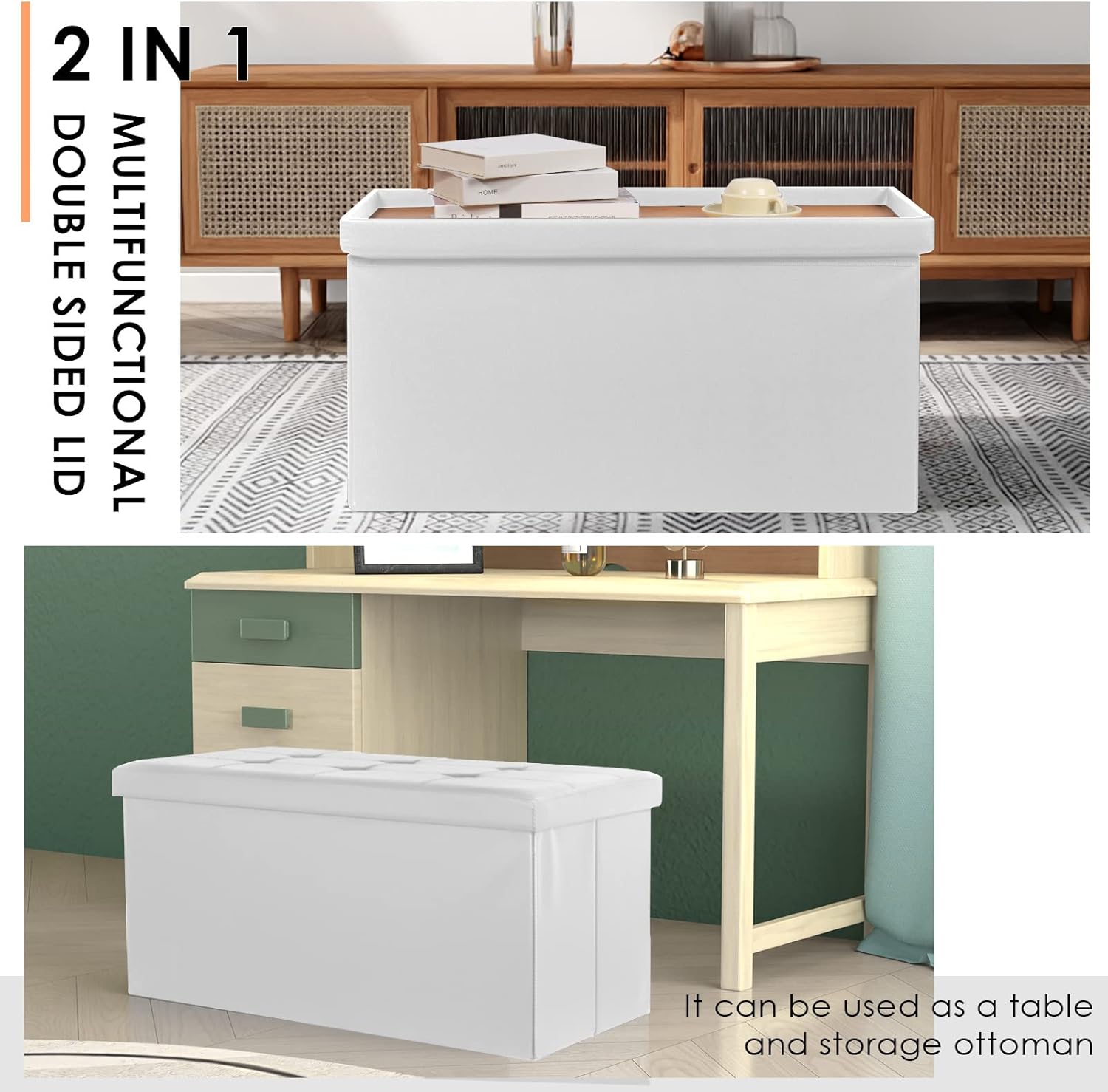 Opbergbank wit 80 L met discreet vak — 3