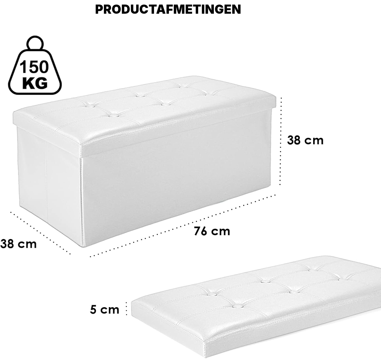 Opbergbank wit 80 L met discreet vak — 2