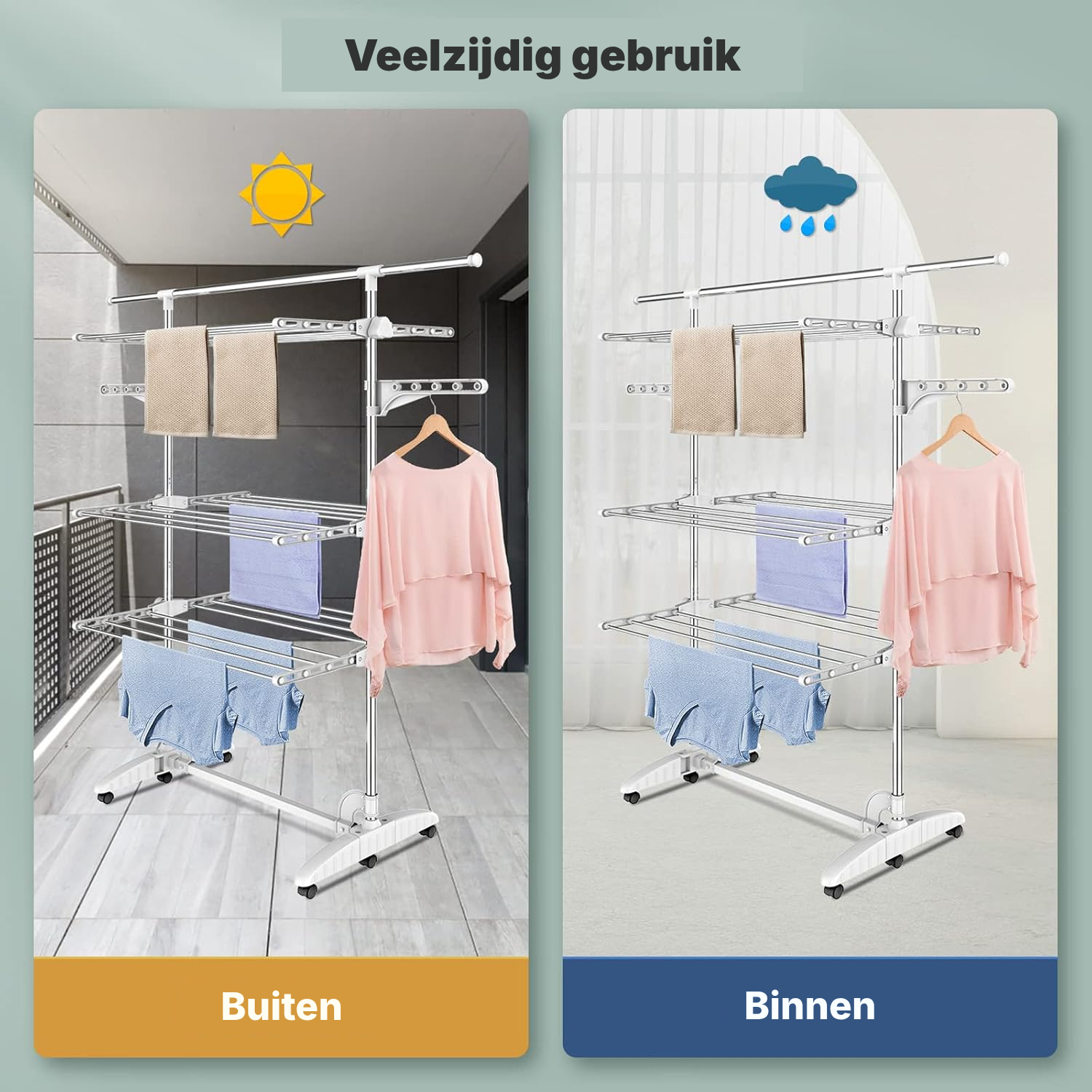 Wasrek op wielen, wit, 3 niveaus — 7