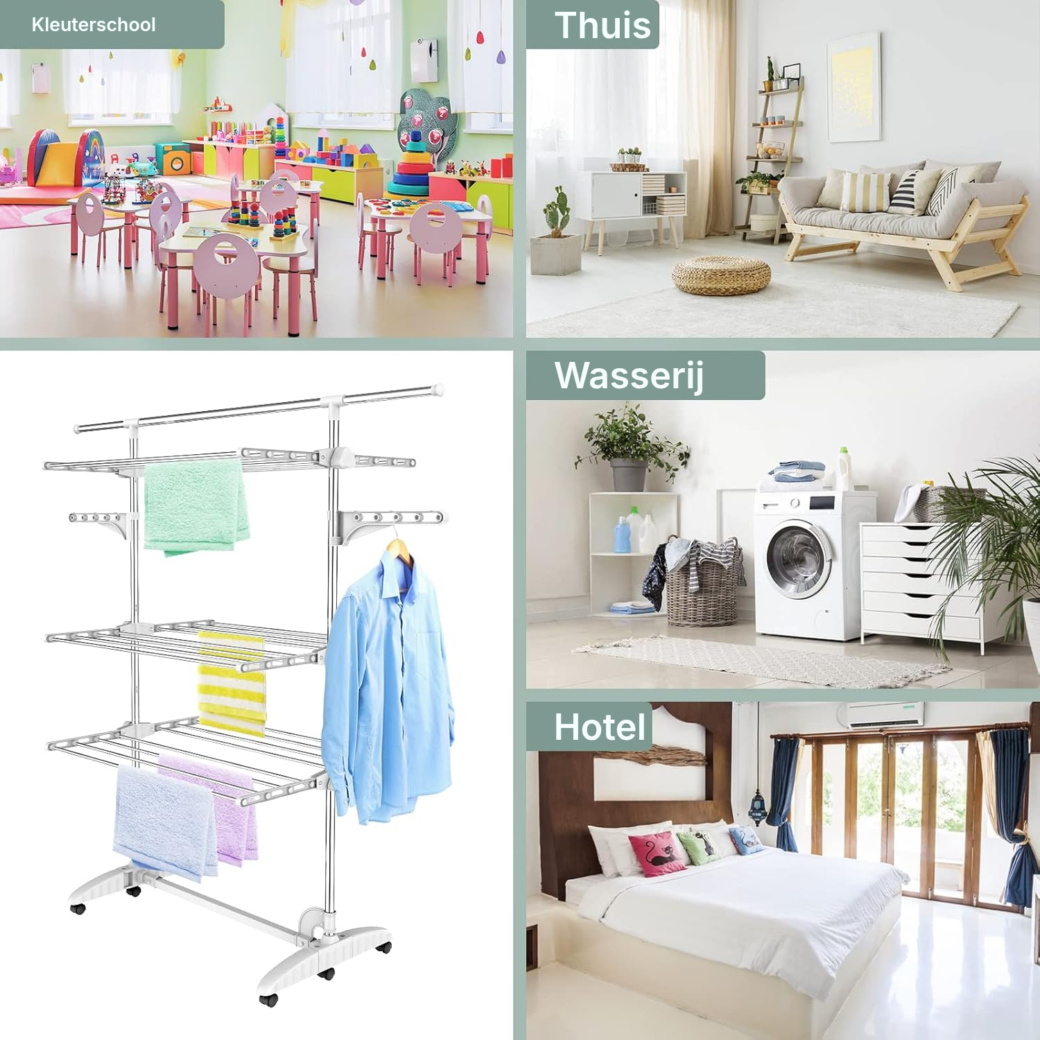Wasrek op wielen, wit, 3 niveaus — 9