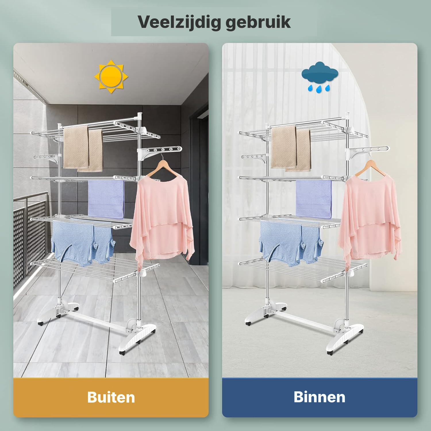 Droogtoren wit, 4 niveaus, inklapbaar — 5