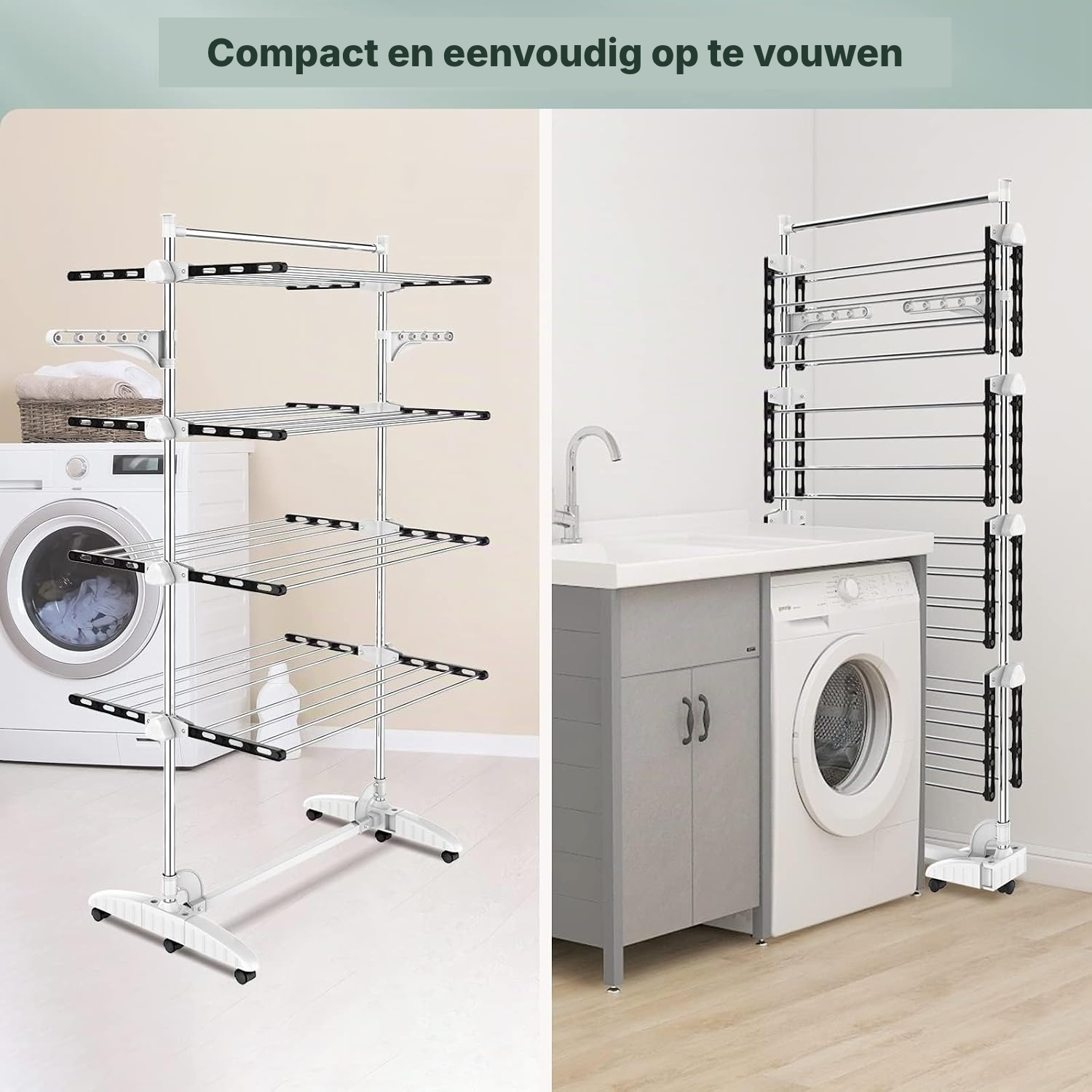 Droogrekken staand zwart – 4 etages op wielen — 4