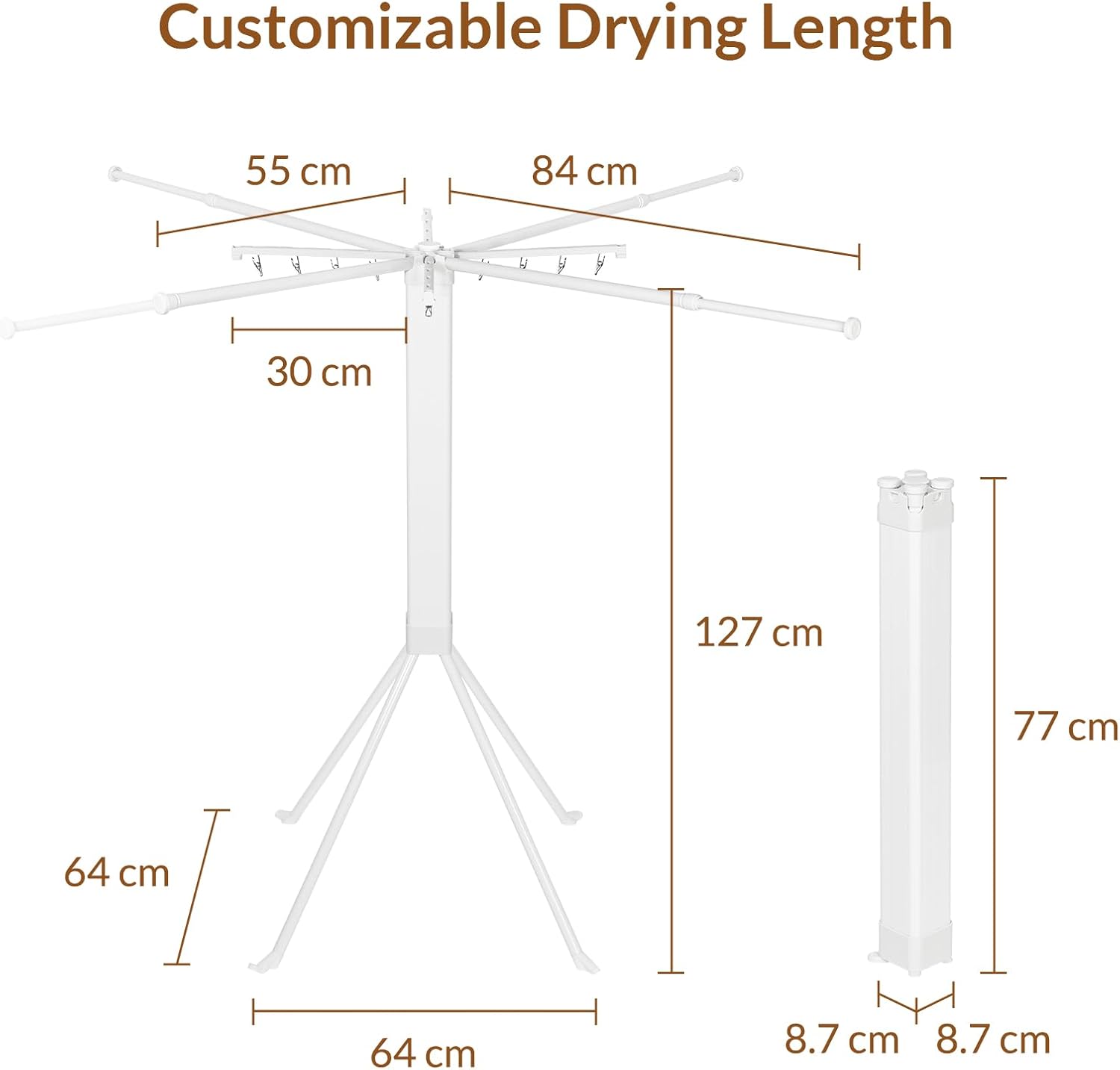 Inklapbaar wasrek 127 cm met stalen statief — 5
