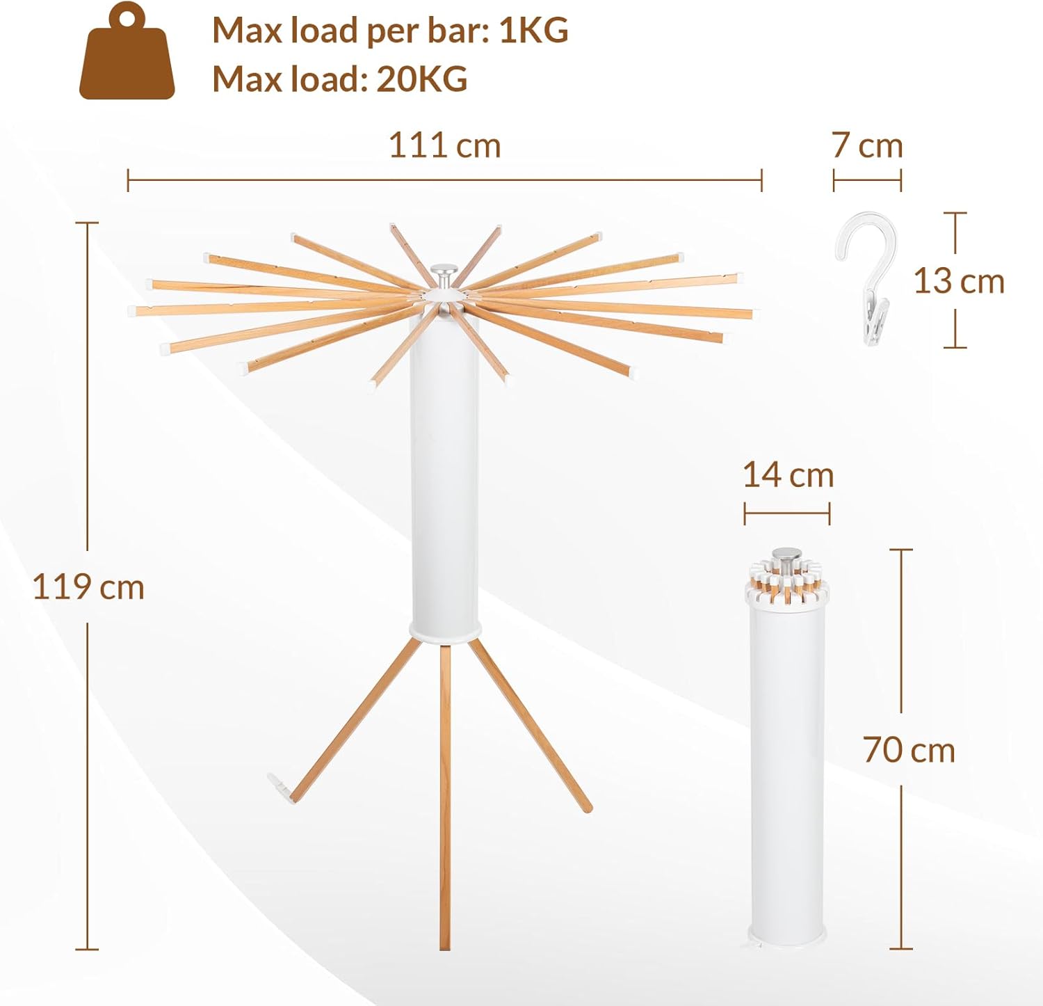 Droogrek – inklapbaar beukenhouten statief 121 cm — 2