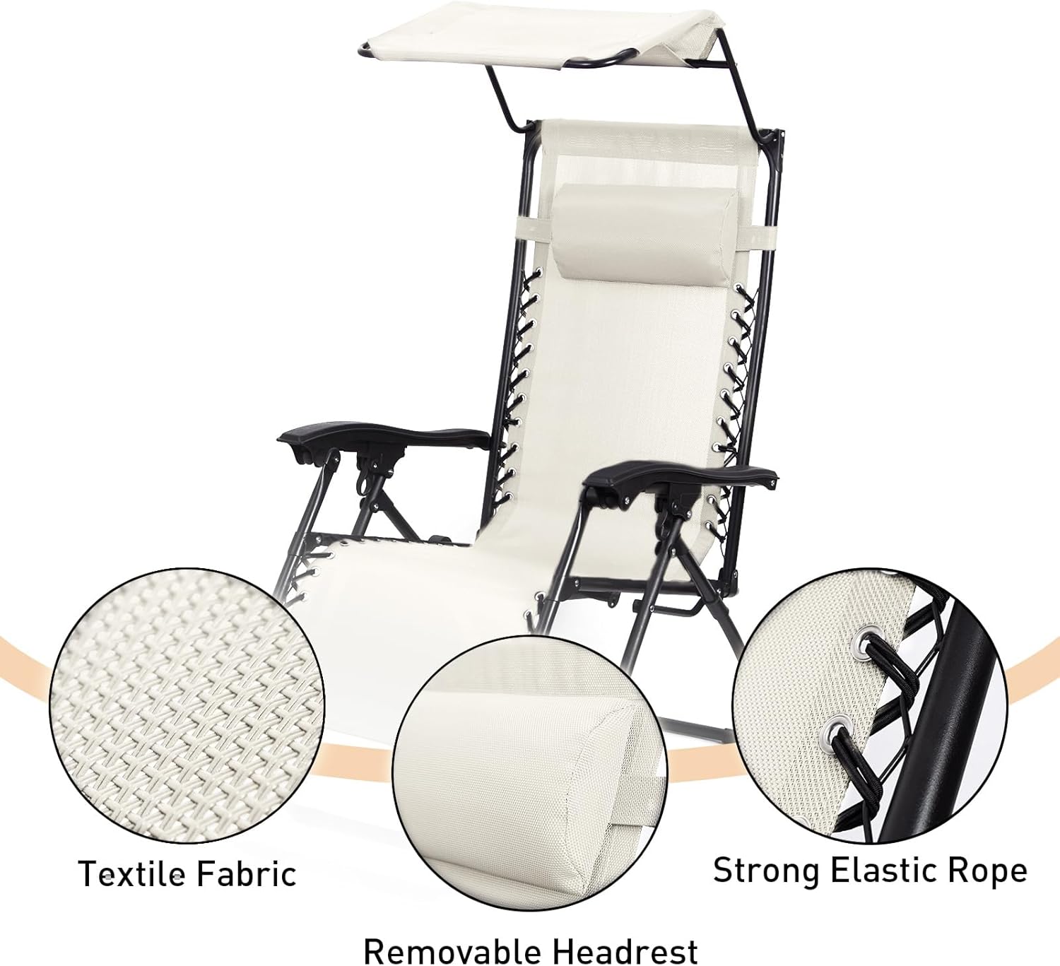 Beige strandstoel met zonnescherm 110 cm — 2