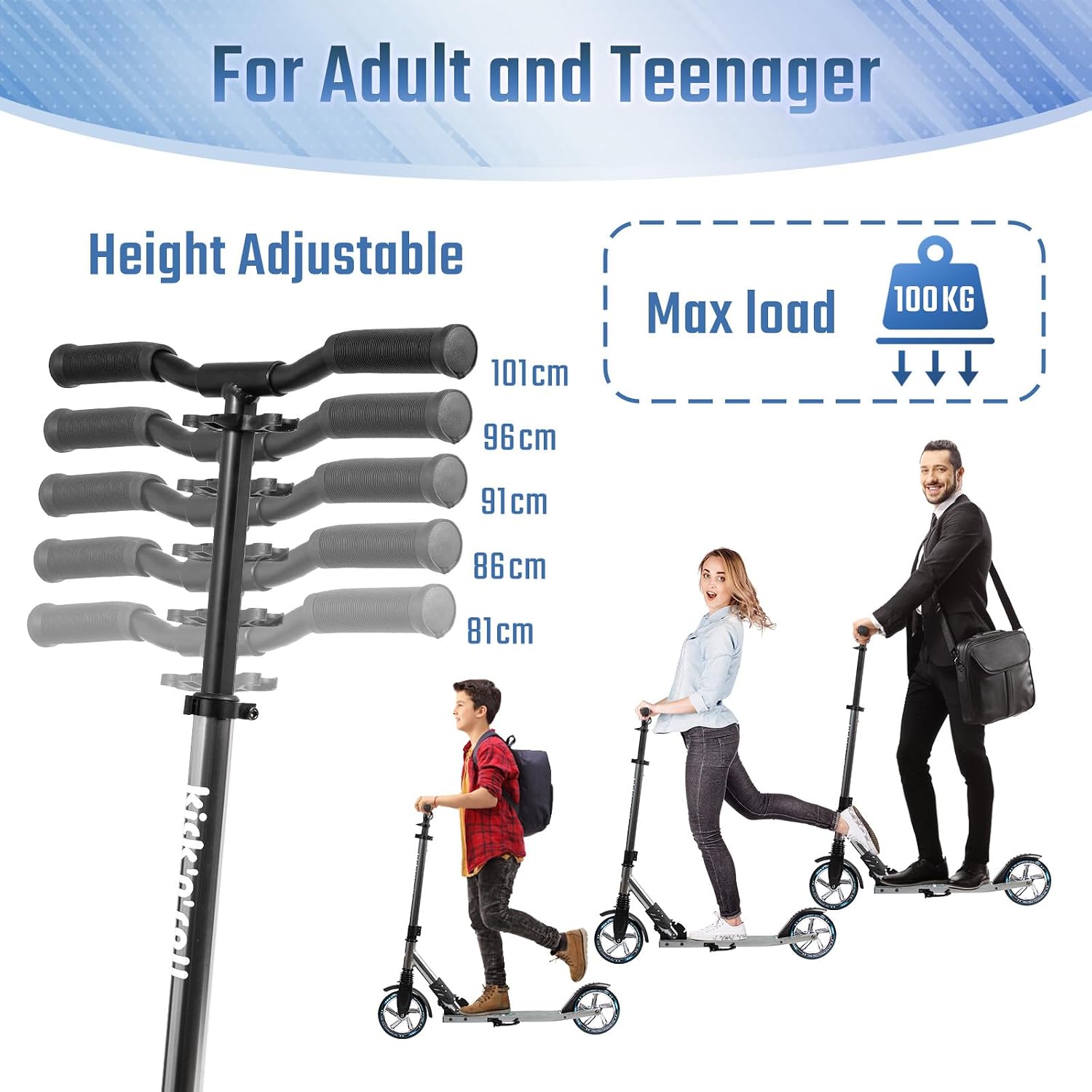 Opvouwbare step voor volwassenen – grijs, 43 cm — 3