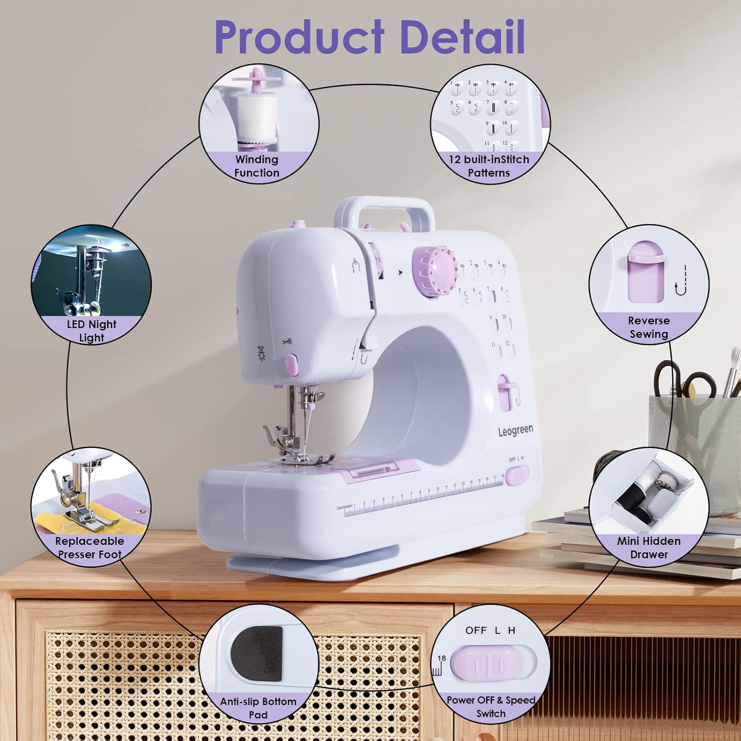 Paarse beginnersnaaimachine met 12 steken — 3