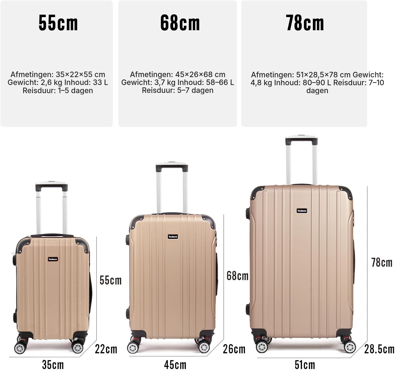 Champagne koffers: set van 3 harde koffers — 6