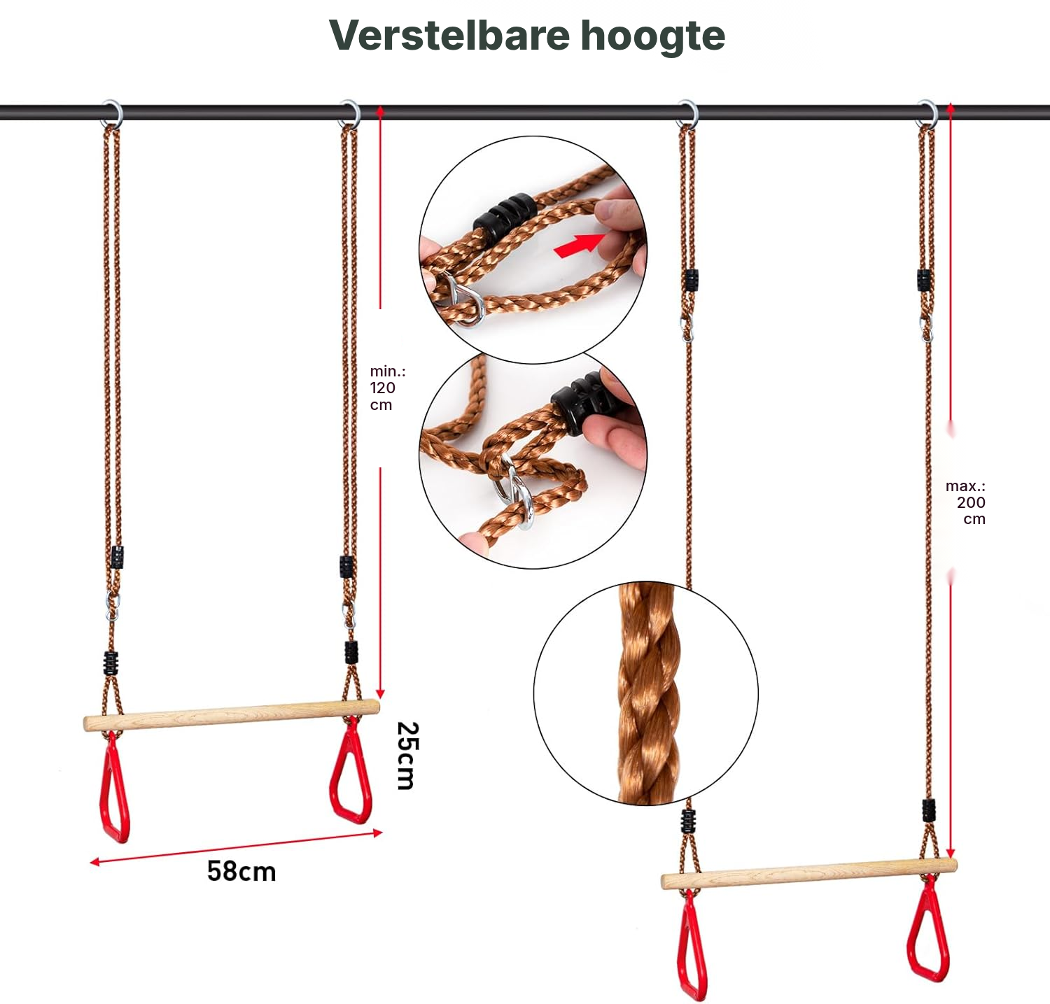 Rode turnringen, geen optrekstang – 200 cm — 2
