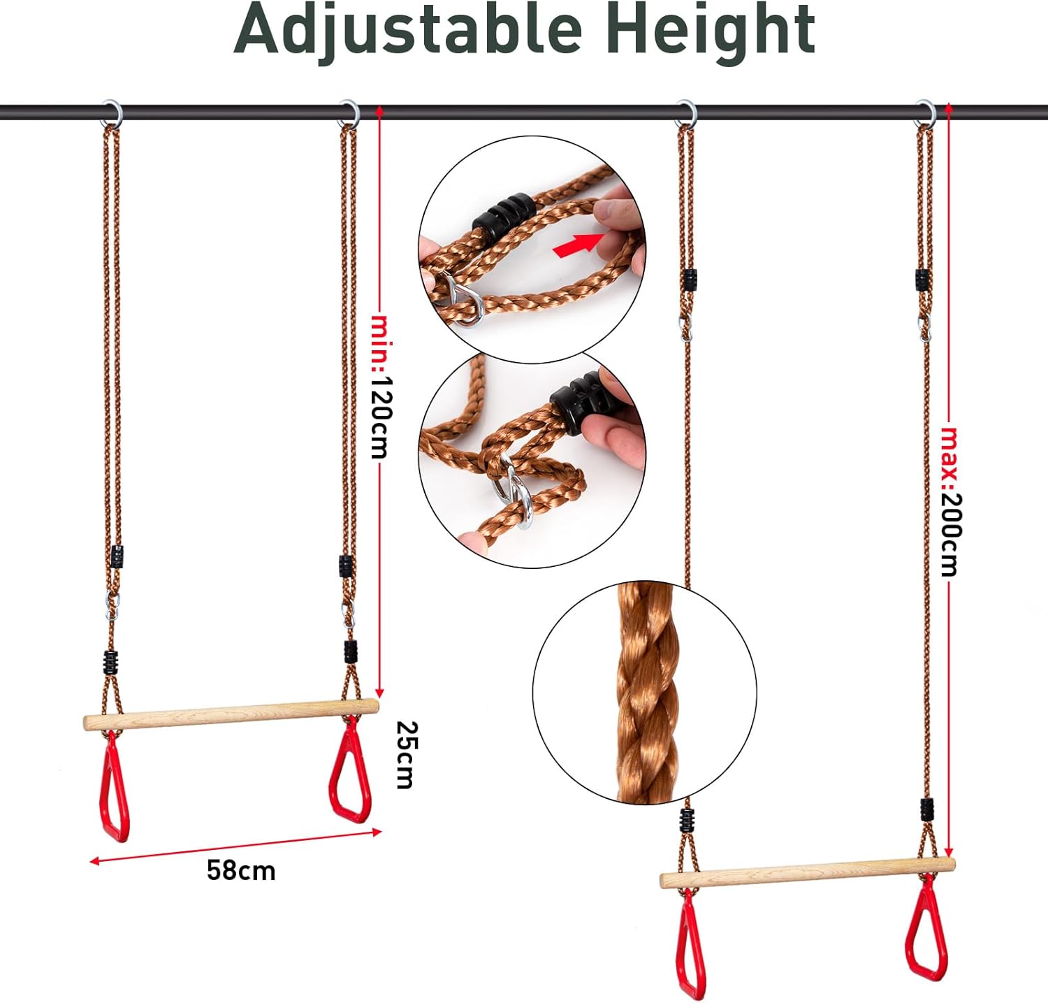 Rode turnringen, geen optrekstang – 200 cm — 2