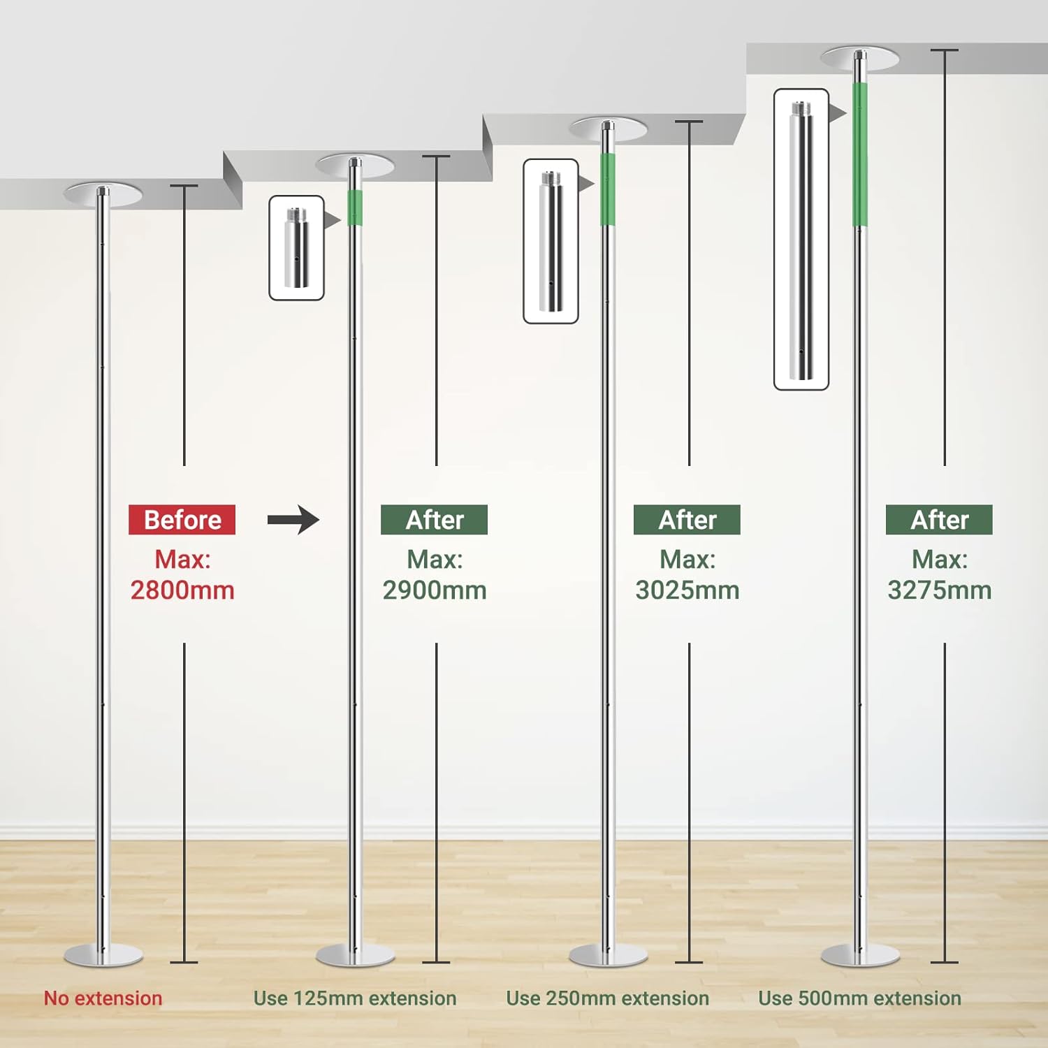 Paal verlengstuk voor pole dance 250 mm — 3