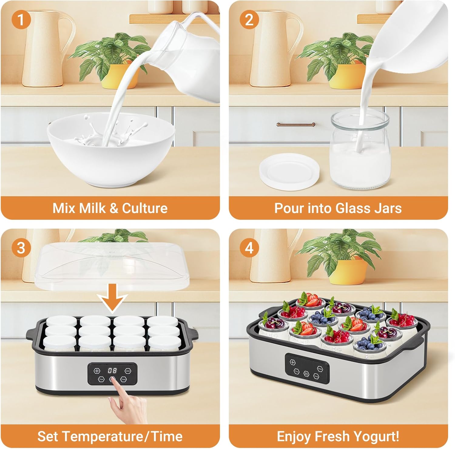 Yoghurtmachine met 12 potjes – 180 ml, zwart — 4