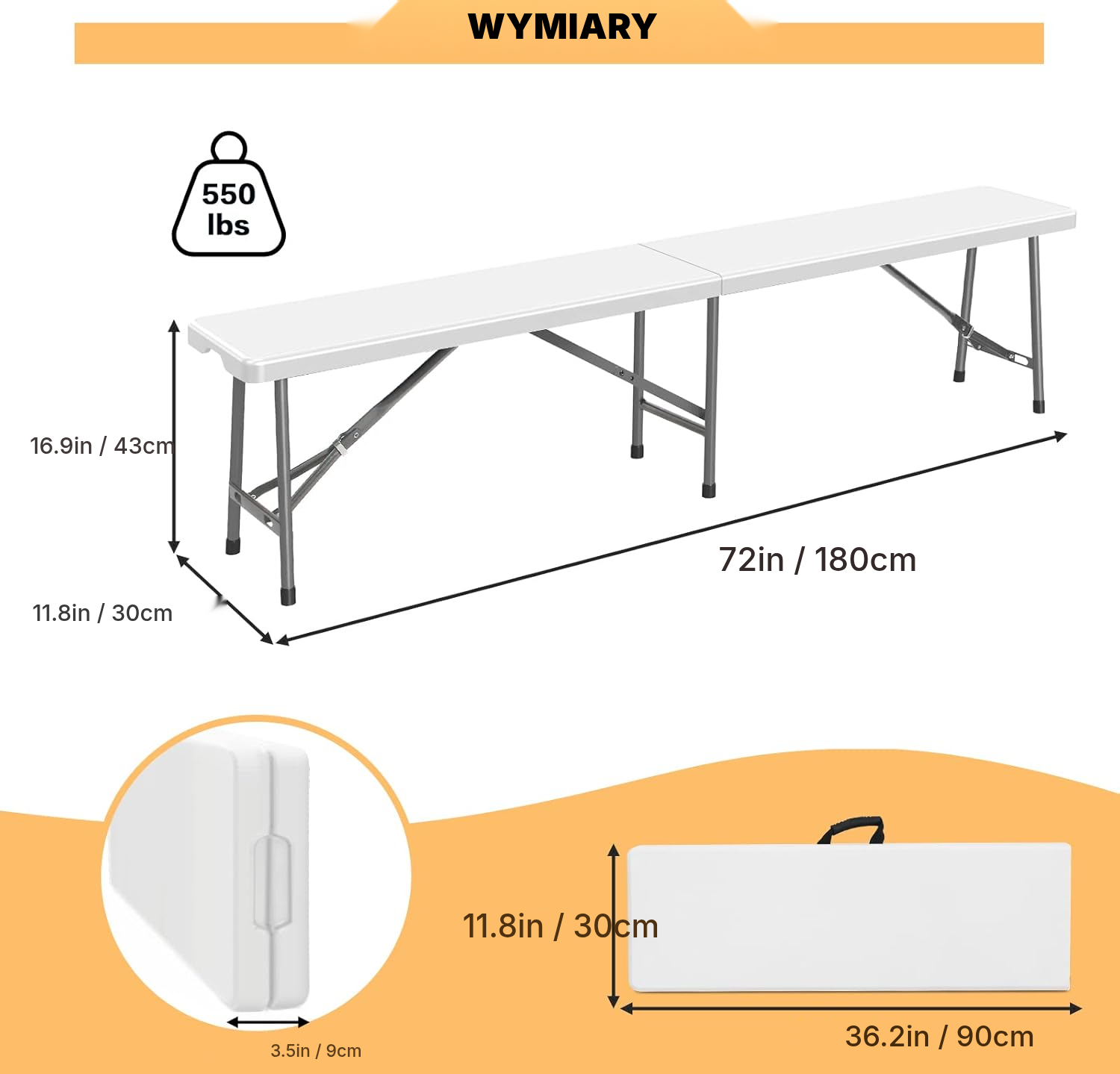 Ławka ogrodowa składana biała – więcej miejsc — 2